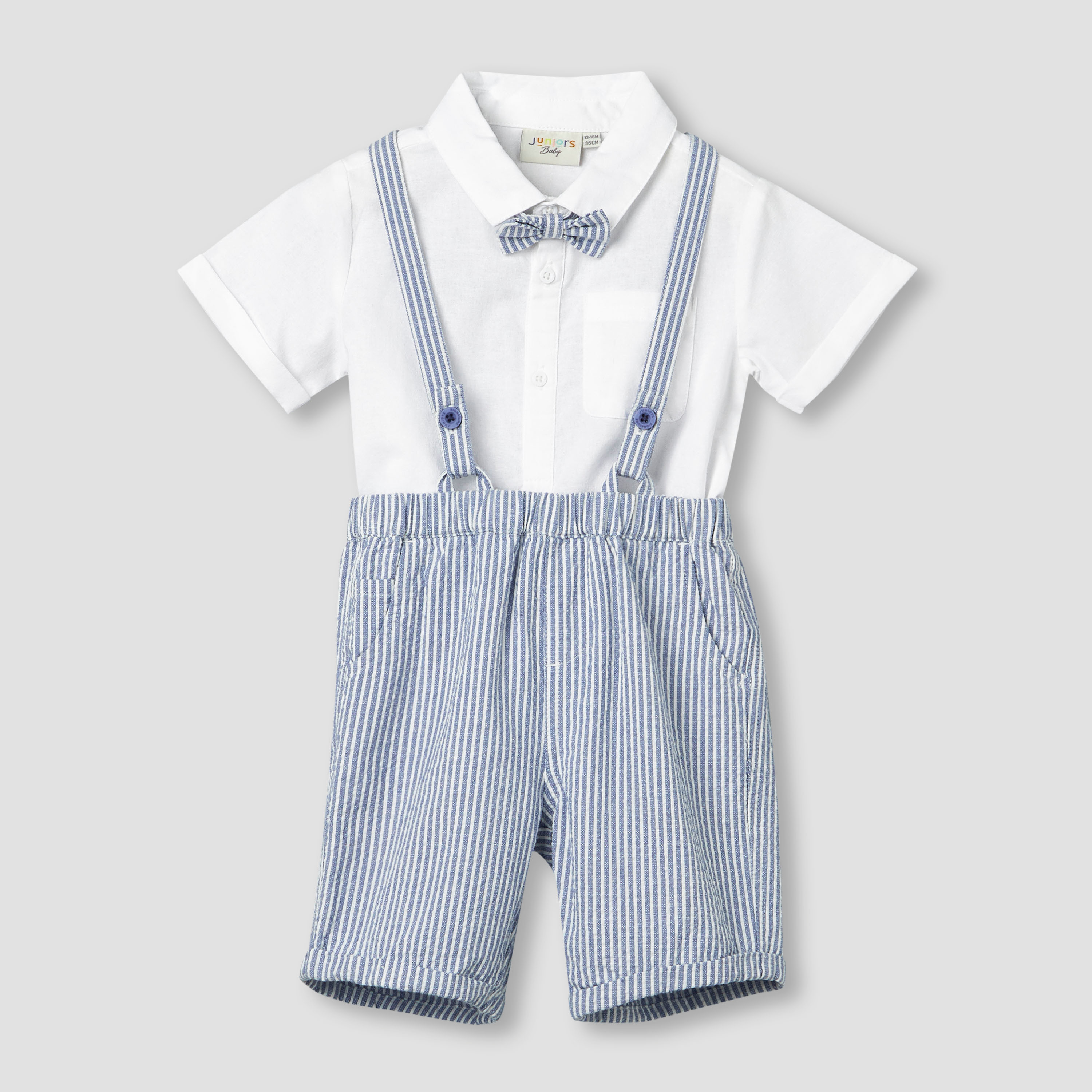 Juniors Collared Short Sleeves Bodysuit and Dungaree Set with Stripes-baby-boys-clothing-setsandcoords-image-2