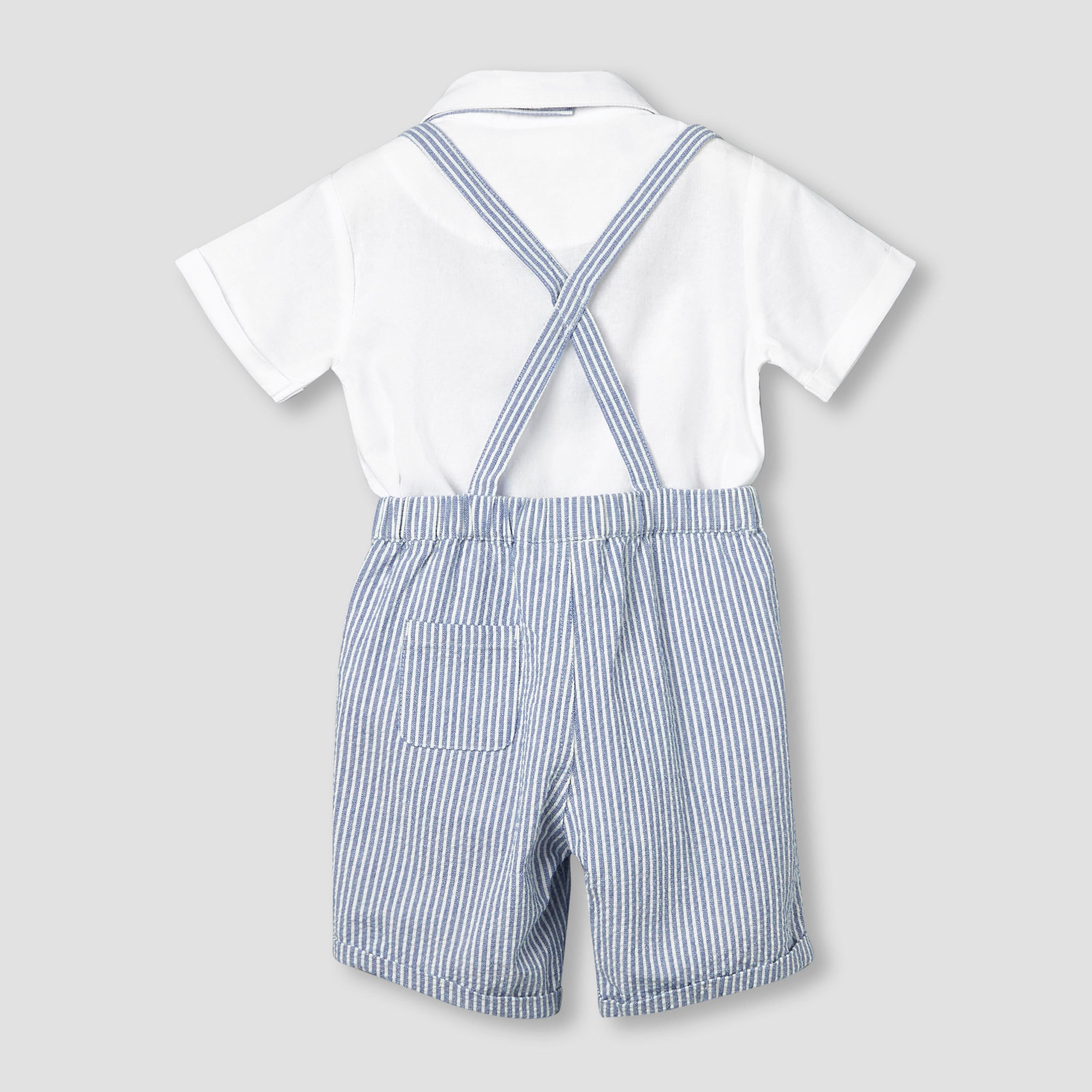 Juniors Collared Short Sleeves Bodysuit and Dungaree Set with Stripes-baby-boys-clothing-setsandcoords-image-3