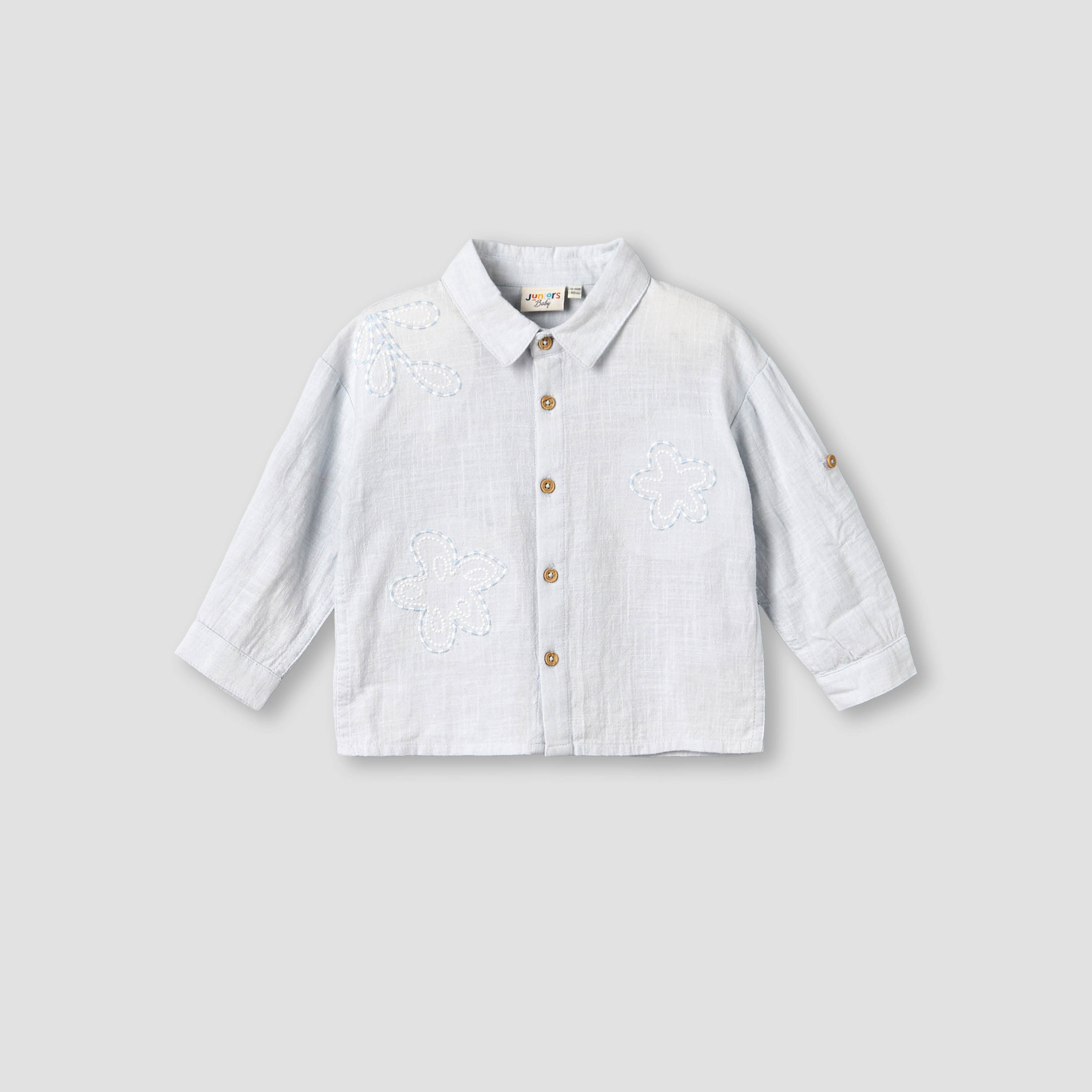Juniors Collared Neck Long Sleeve Shirt and Shorts Set with Pockets-baby-boys-clothing-setsandcoords-image-3