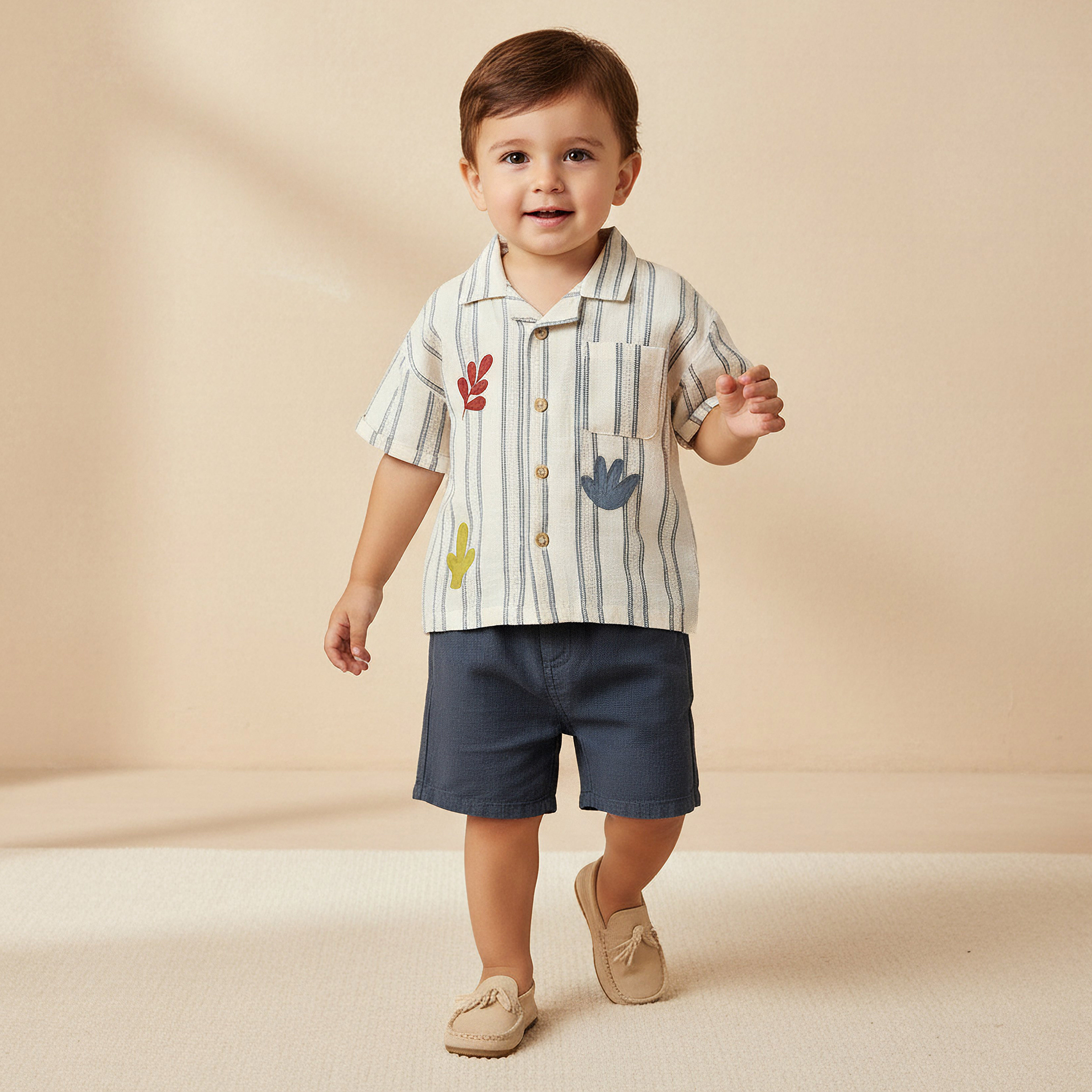 Juniors Collared Neck Short Sleeves Shirt and Shorts Set with Pockets-baby-boys-clothing-setsandcoords-image-1