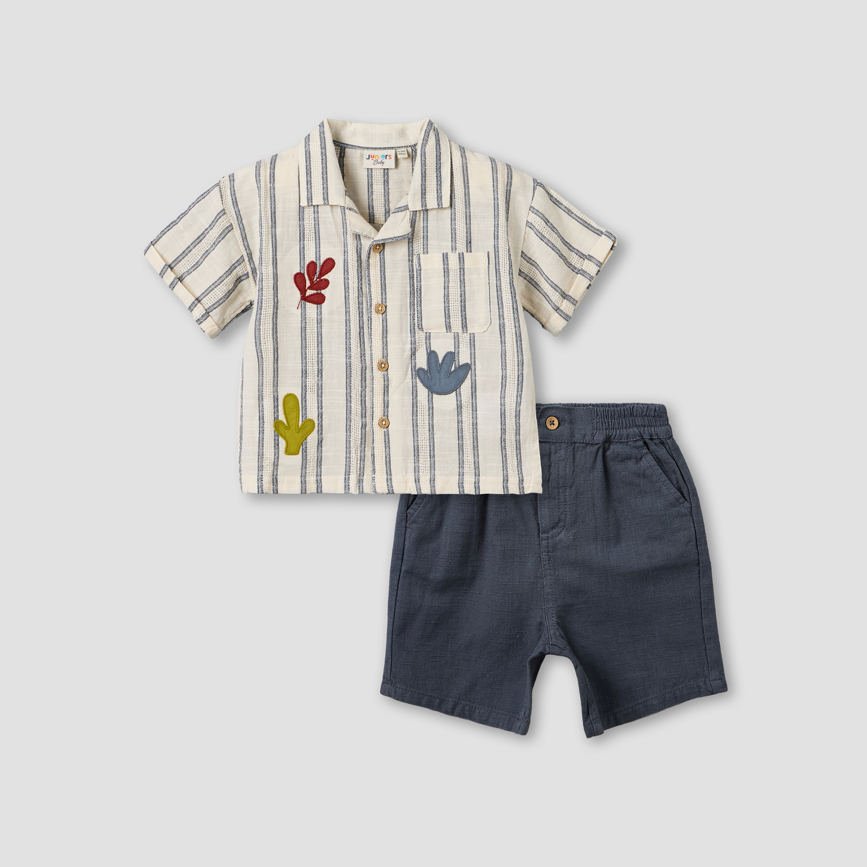 Juniors Collared Neck Short Sleeves Shirt and Shorts Set with Pockets-baby-boys-clothing-setsandcoords-image-2