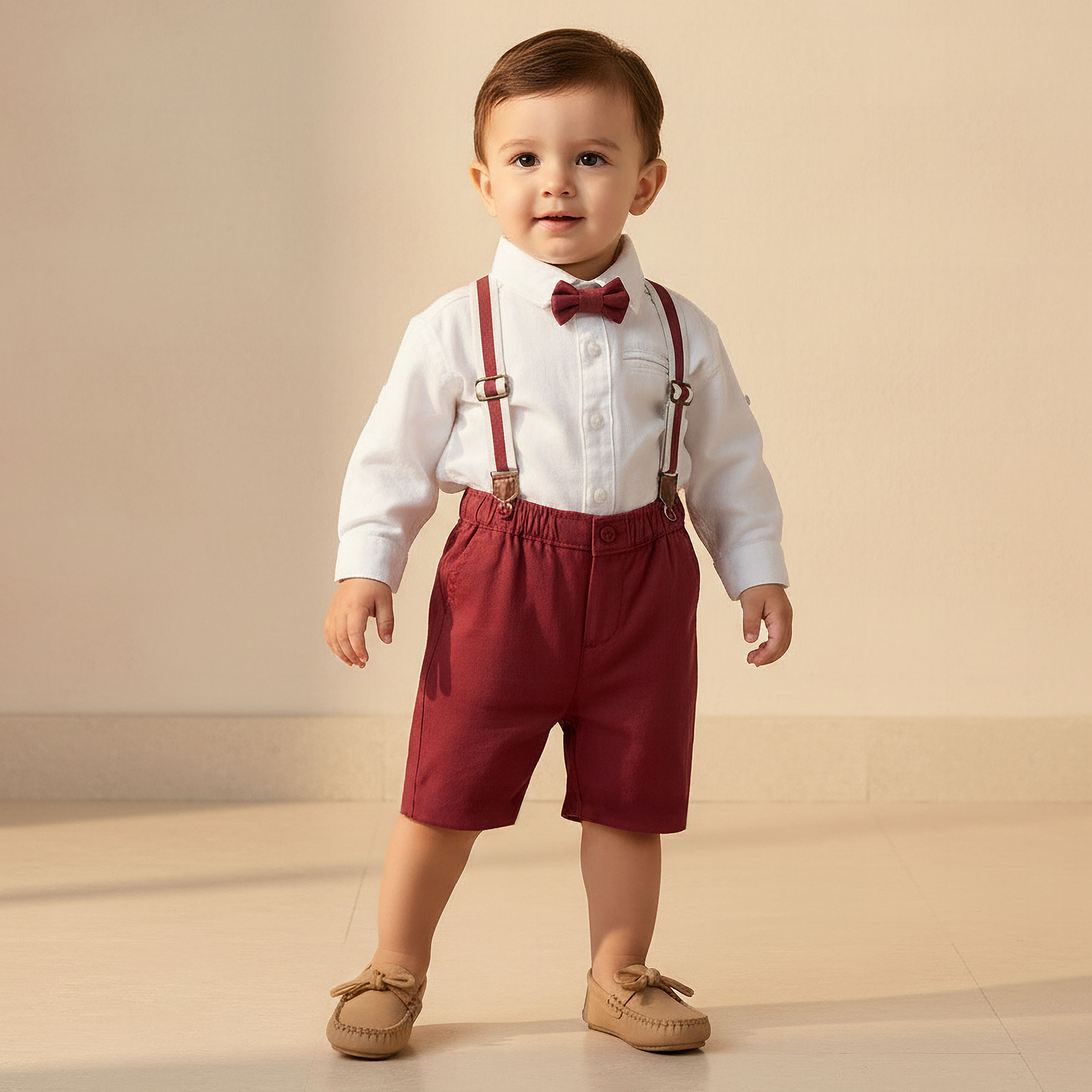 طقم شورت بحمالات وقميص بأكمام طويلة وياقة عادية من جونيورز-baby-boys-clothing-setsandcoords-image-1