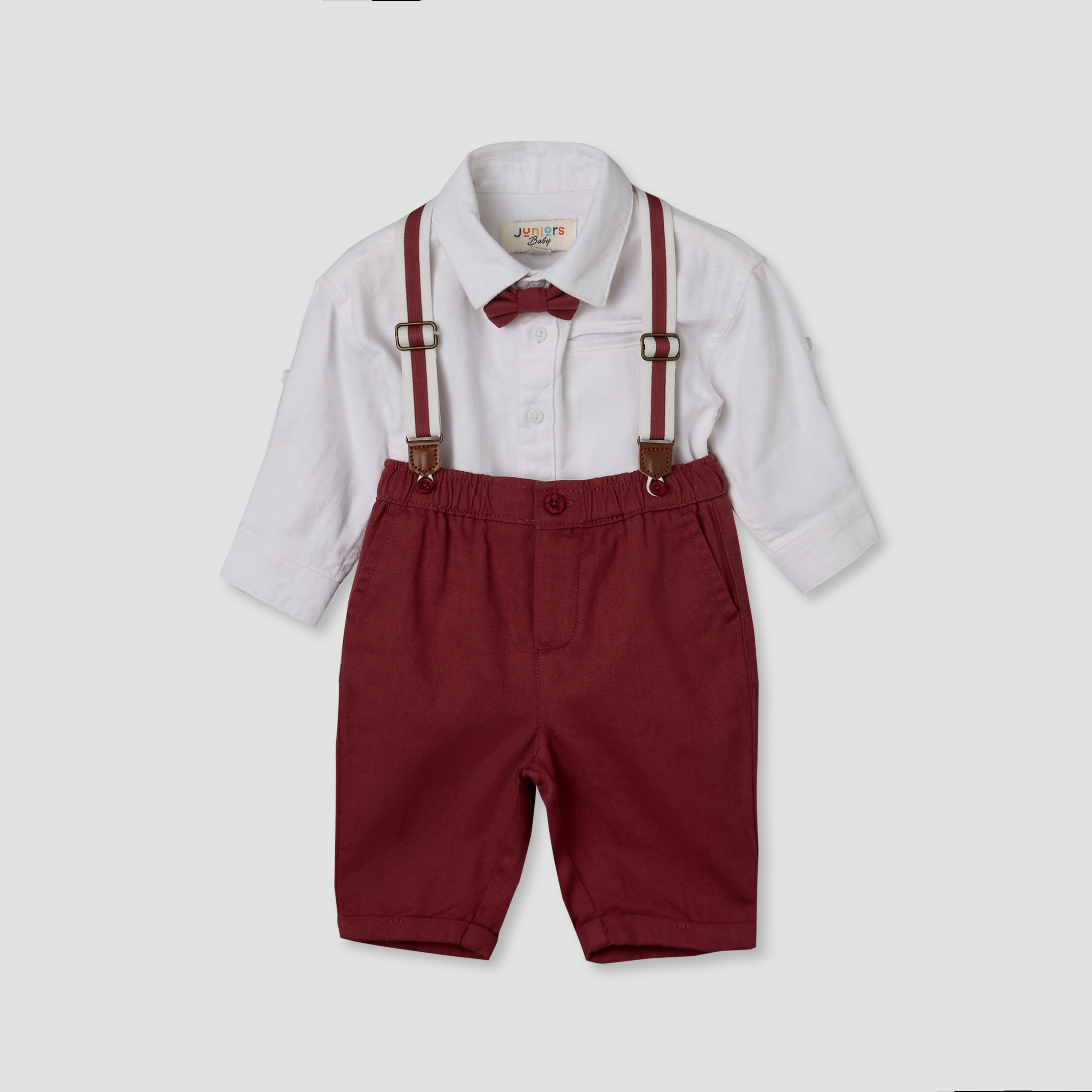 طقم شورت بحمالات وقميص بأكمام طويلة وياقة عادية من جونيورز-baby-boys-clothing-setsandcoords-image-2