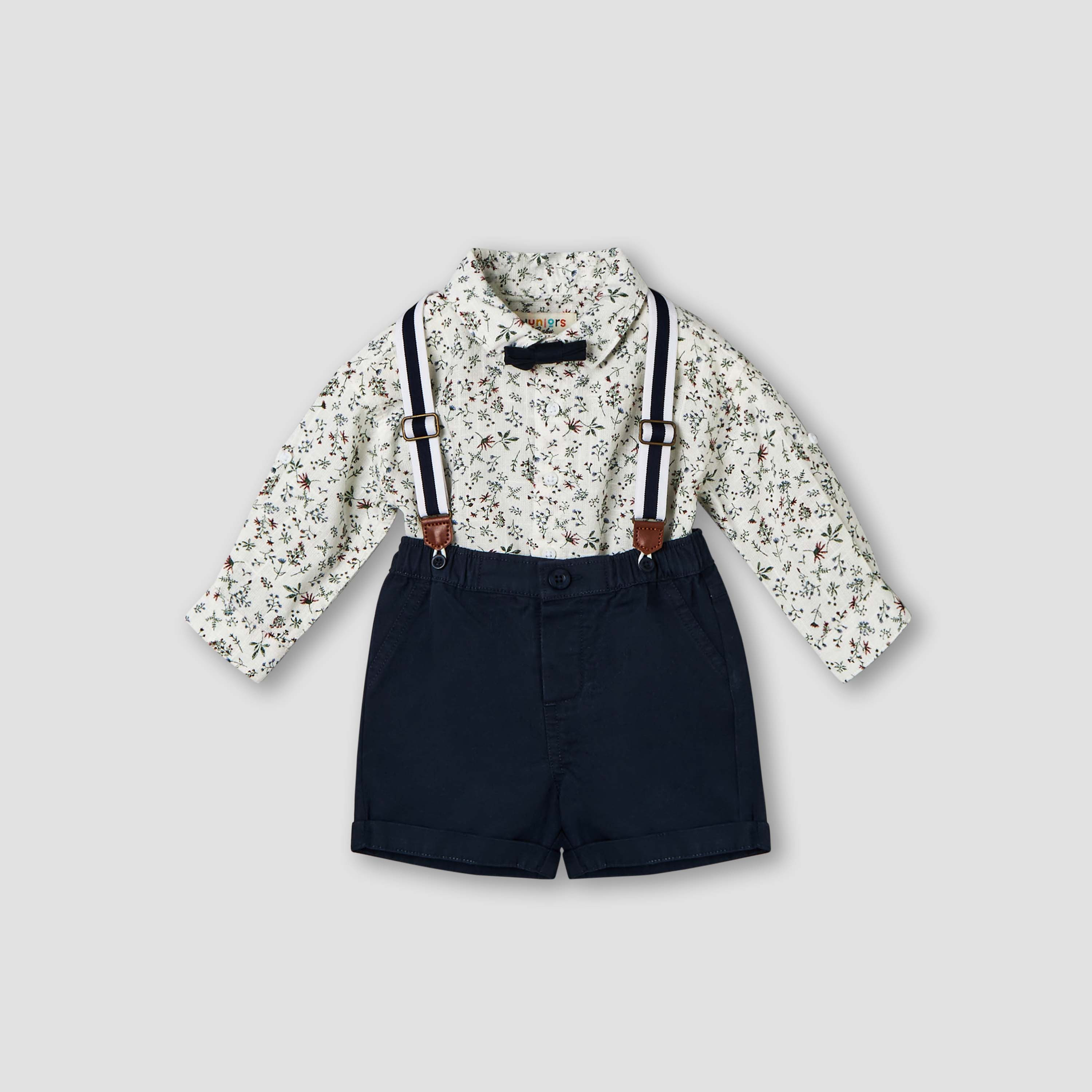 طقم قميص بياقة وأكمام قصيرة وشورت مع فيونكة وحمالات من جونيورز-baby-boys-clothing-setsandcoords-image-2