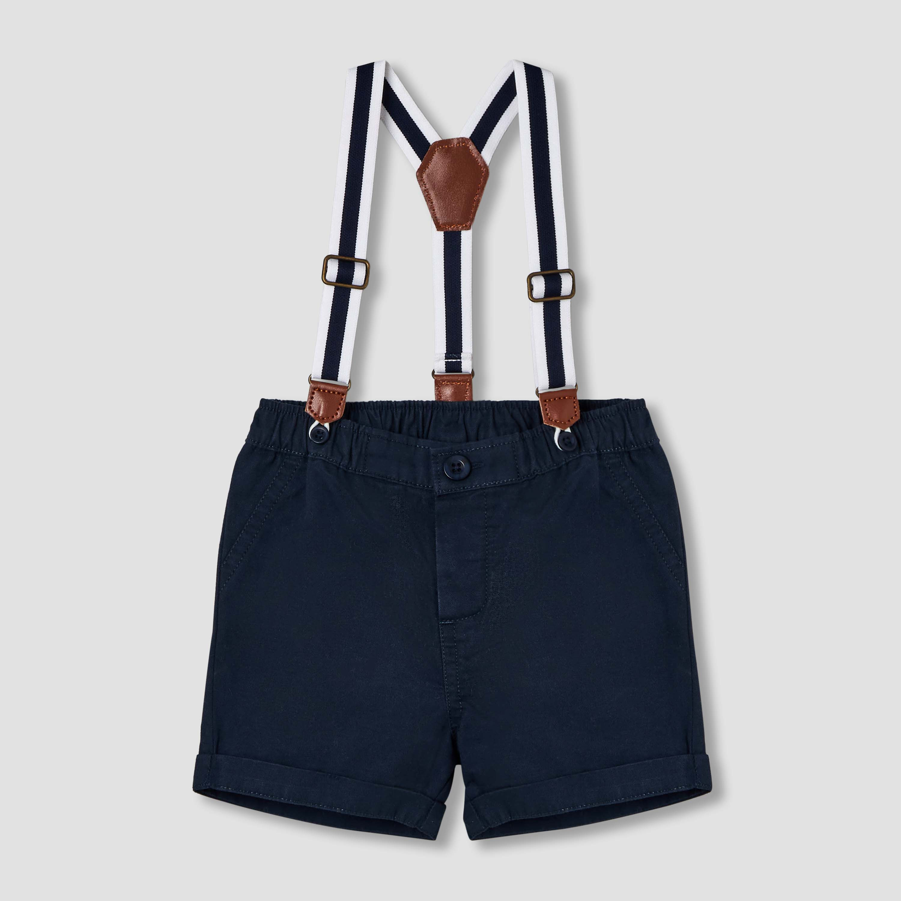 طقم قميص بياقة وأكمام قصيرة وشورت مع فيونكة وحمالات من جونيورز-baby-boys-clothing-setsandcoords-image-4
