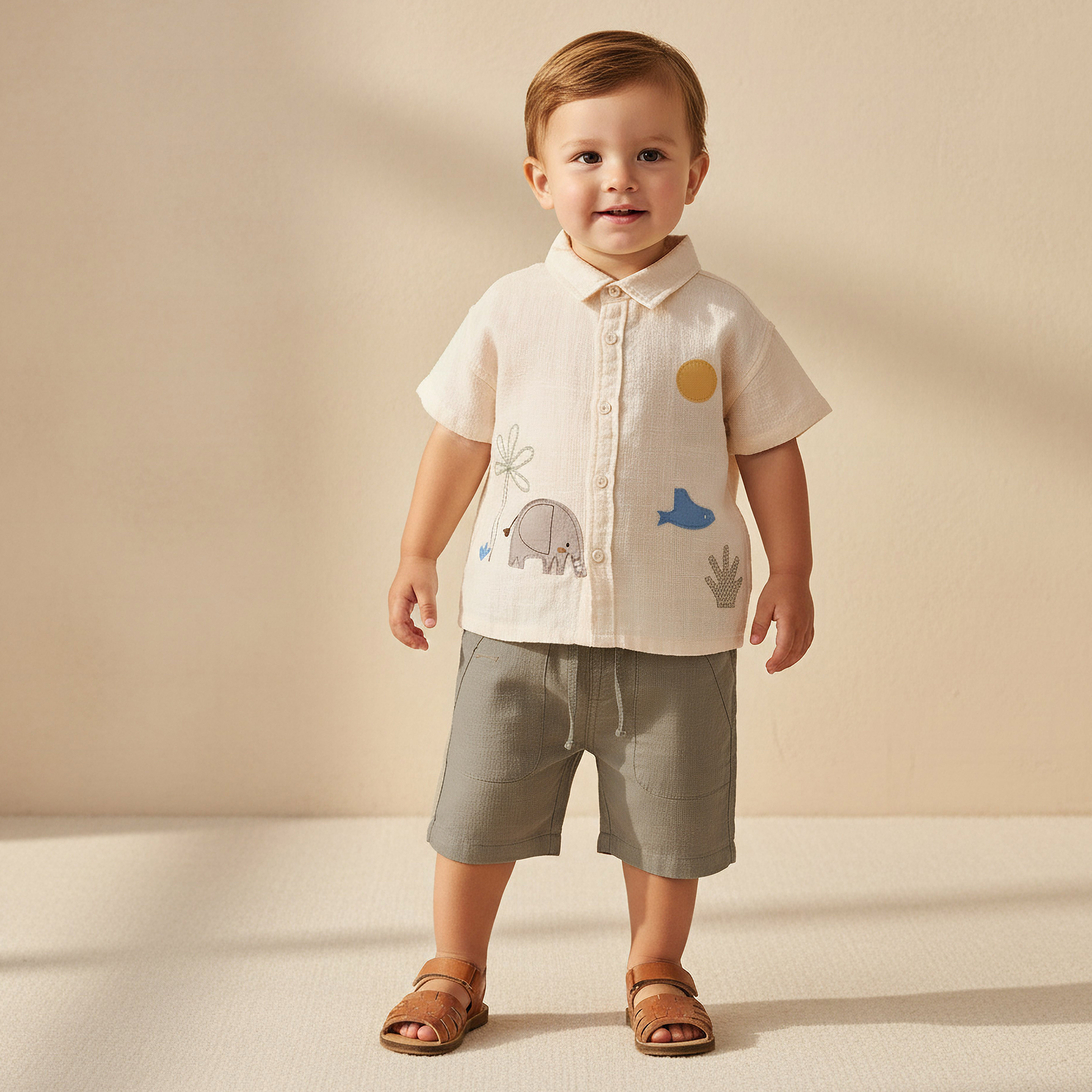 Juniors Collared Short Sleeves Shirt and Shorts Set with Embroidery-baby-boys-clothing-setsandcoords-image-1