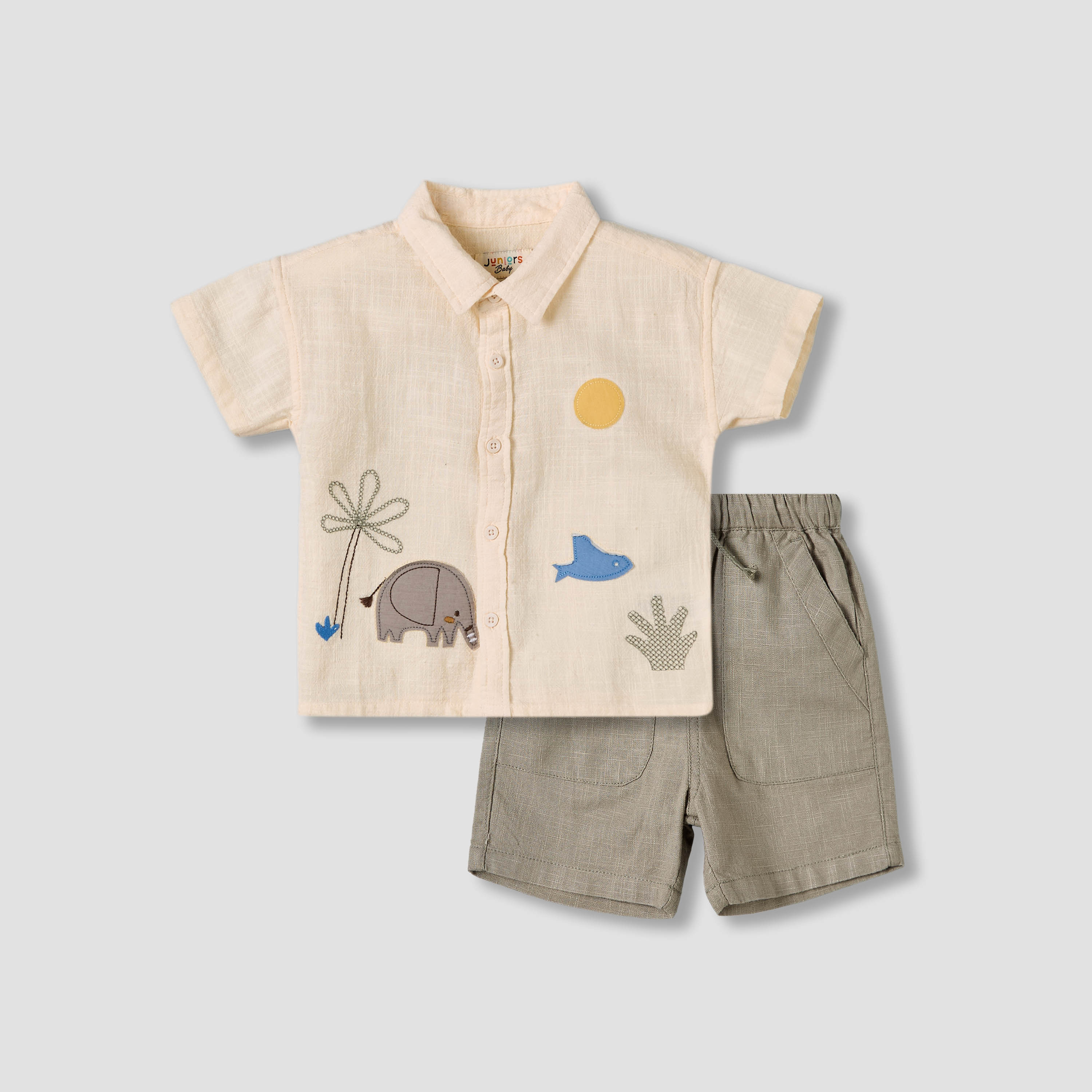 Juniors Collared Short Sleeves Shirt and Shorts Set with Embroidery-baby-boys-clothing-setsandcoords-image-2