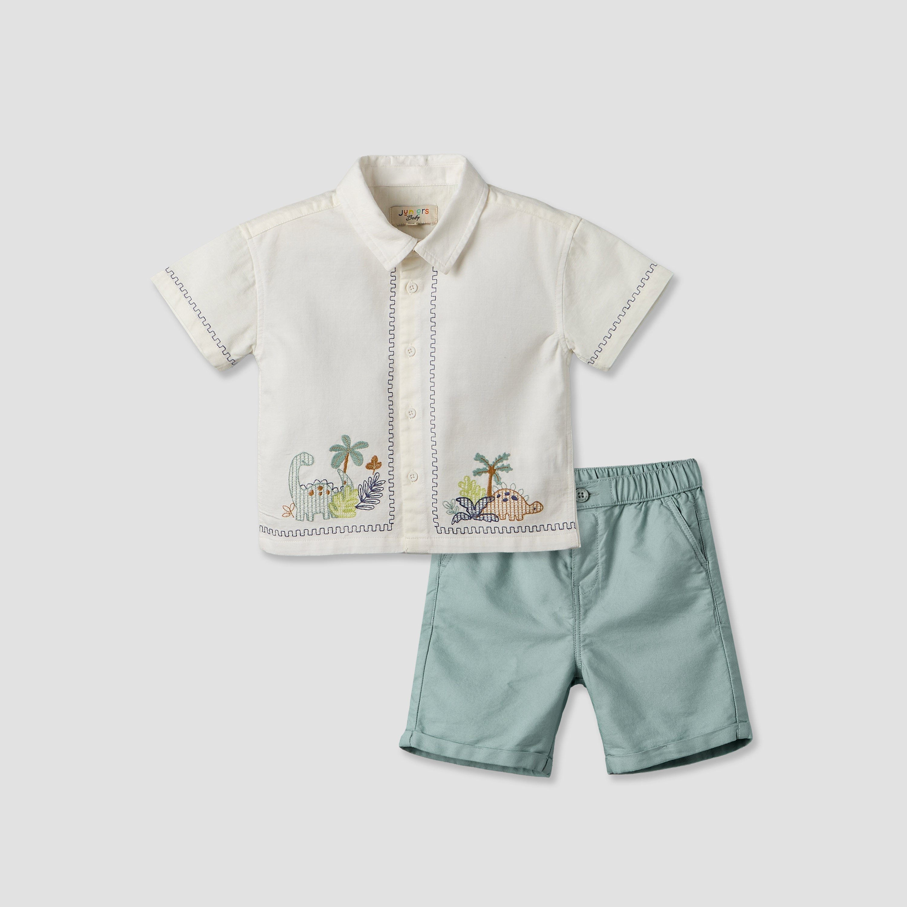 Juniors Collared Short Sleeves Shirt and Shorts Set with Embroidery-baby-boys-clothing-setsandcoords-image-2