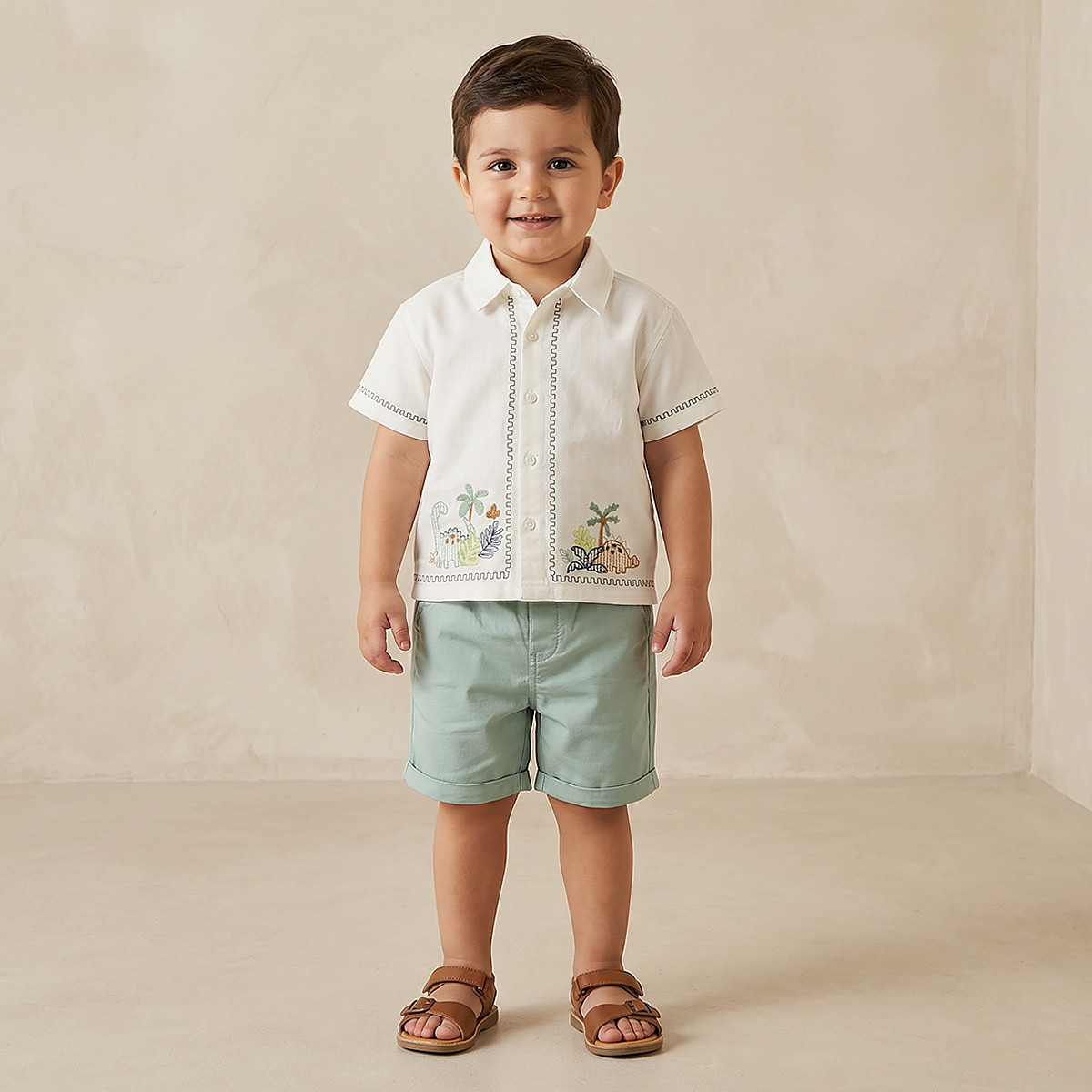Juniors Collared Short Sleeves Shirt and Shorts Set with Embroidery-baby-boys-clothing-setsandcoords-image-1