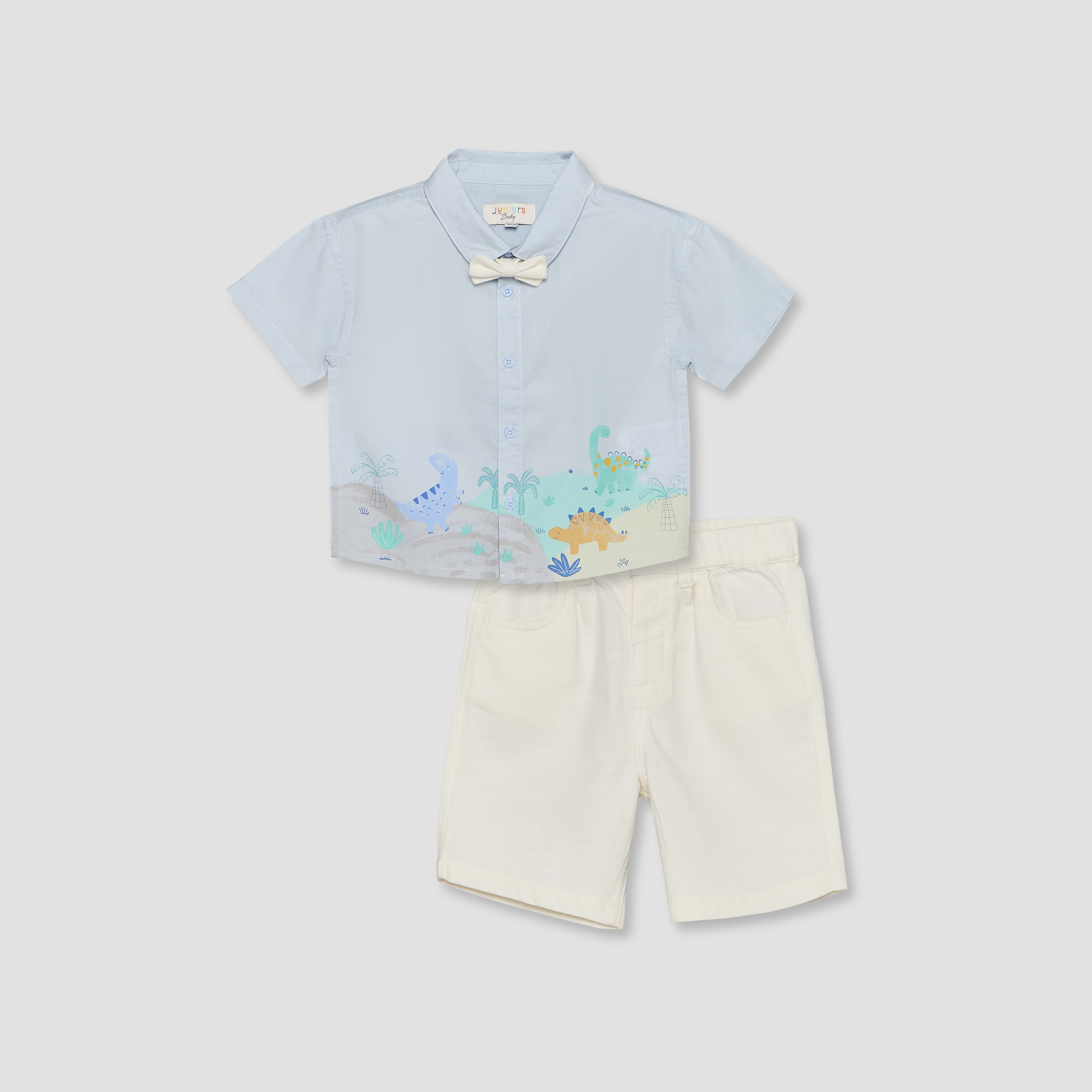 طقم قميص بياقة عادية وأكمام قصيرة مع شورت بطبعات ديناصور من جونيورز-baby-boys-clothing-setsandcoords-image-2
