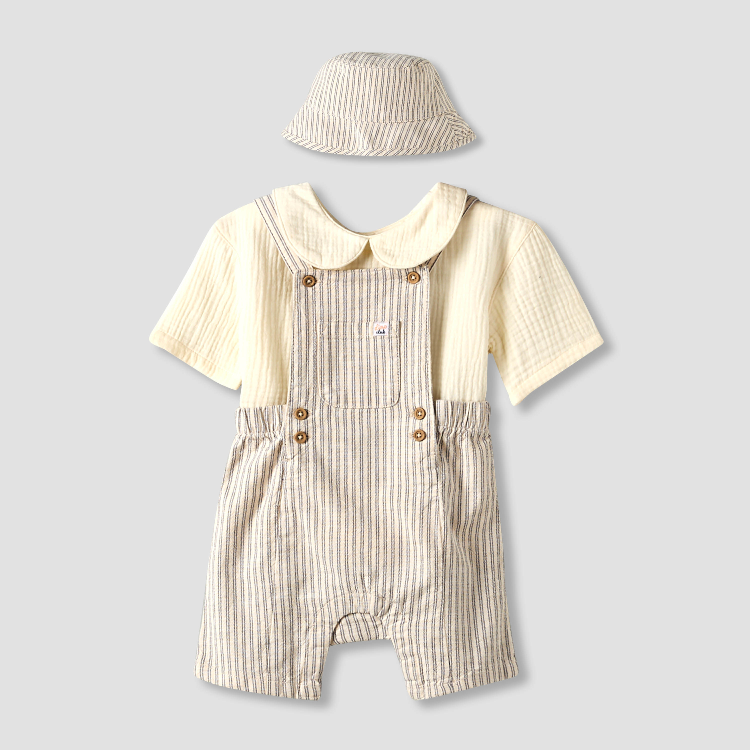 Juniors Collared Short Sleeves Shirt and Dungaree Set with Hat-baby-boys-clothing-setsandcoords-image-1
