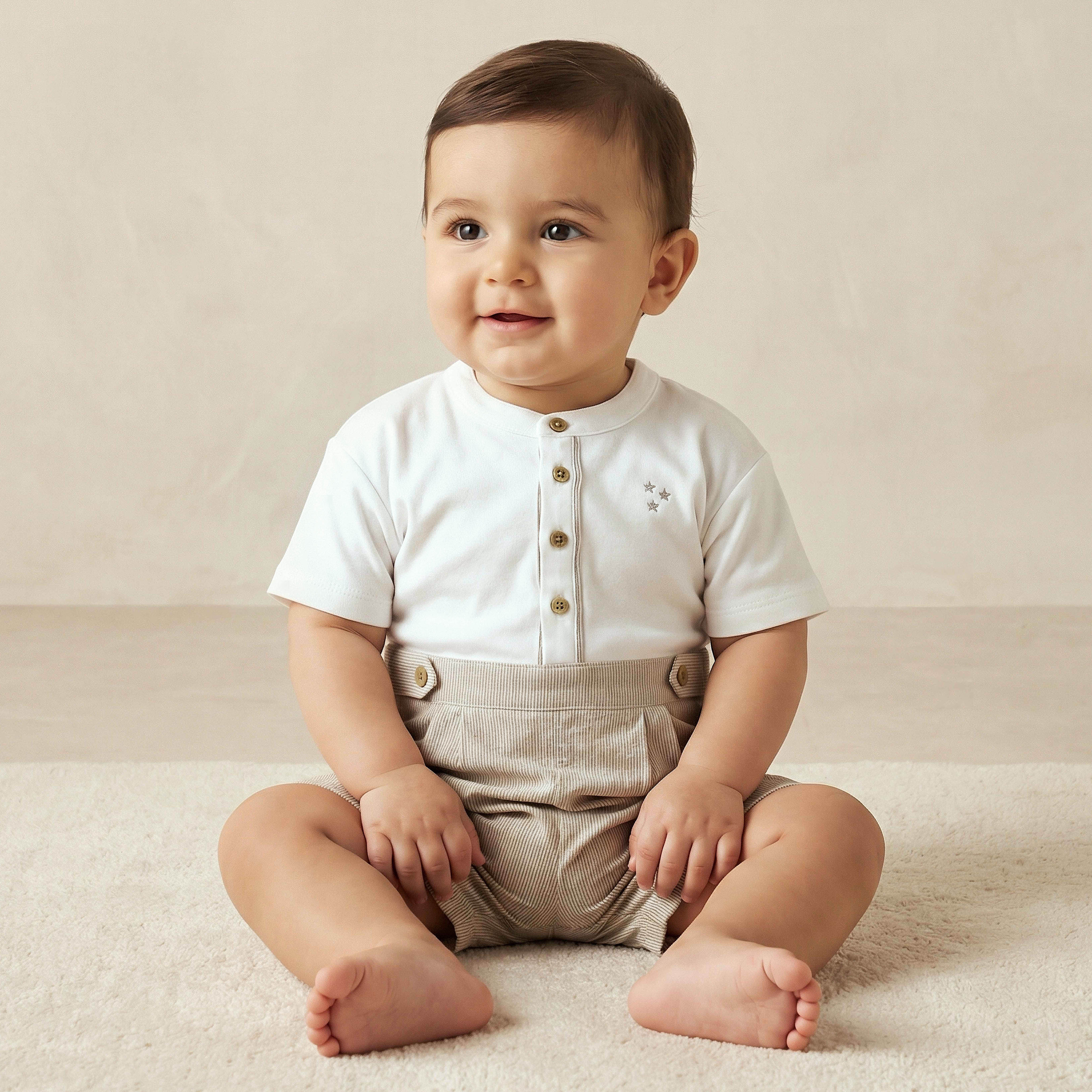 Juniors Henley Neck Short Sleeves Romper with Star Embroidered-baby-boys-clothing-rompers-image-1