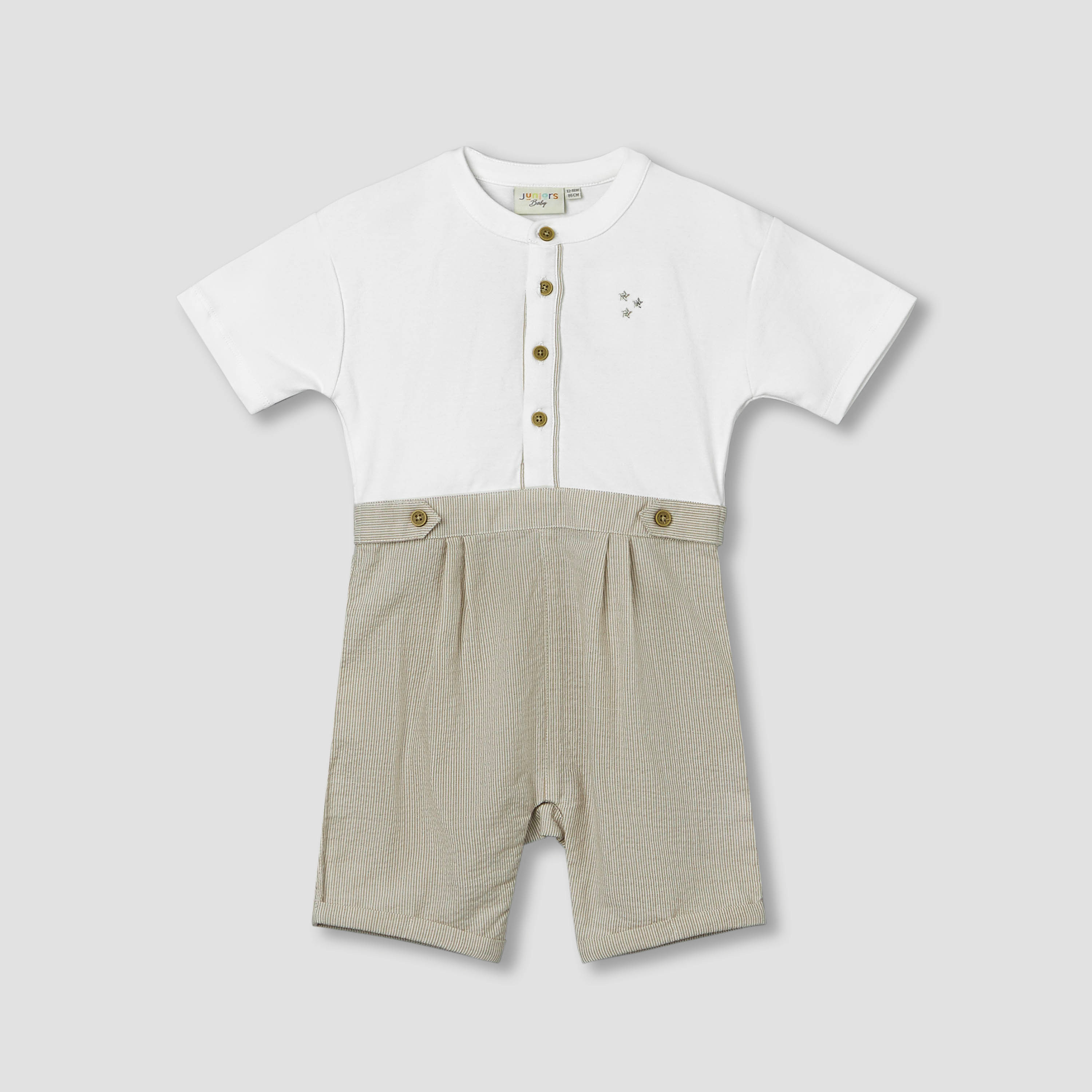 Juniors Henley Neck Short Sleeves Romper with Star Embroidered-baby-boys-clothing-rompers-image-2