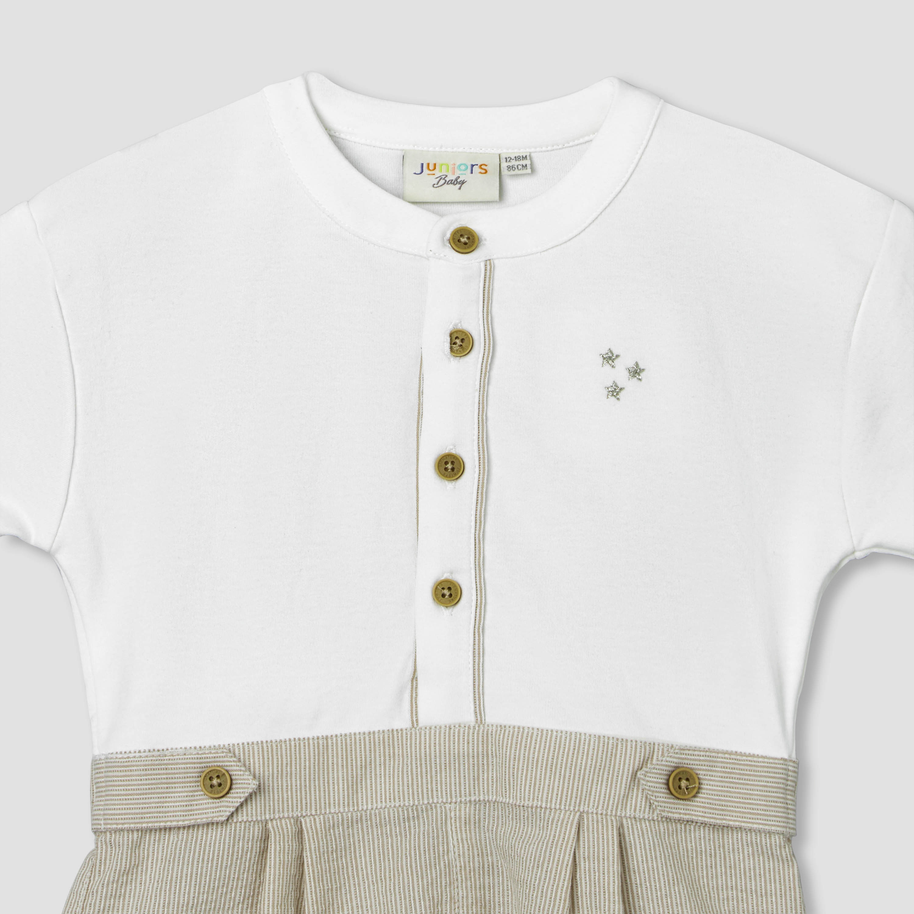 Juniors Henley Neck Short Sleeves Romper with Star Embroidered-baby-boys-clothing-rompers-image-4
