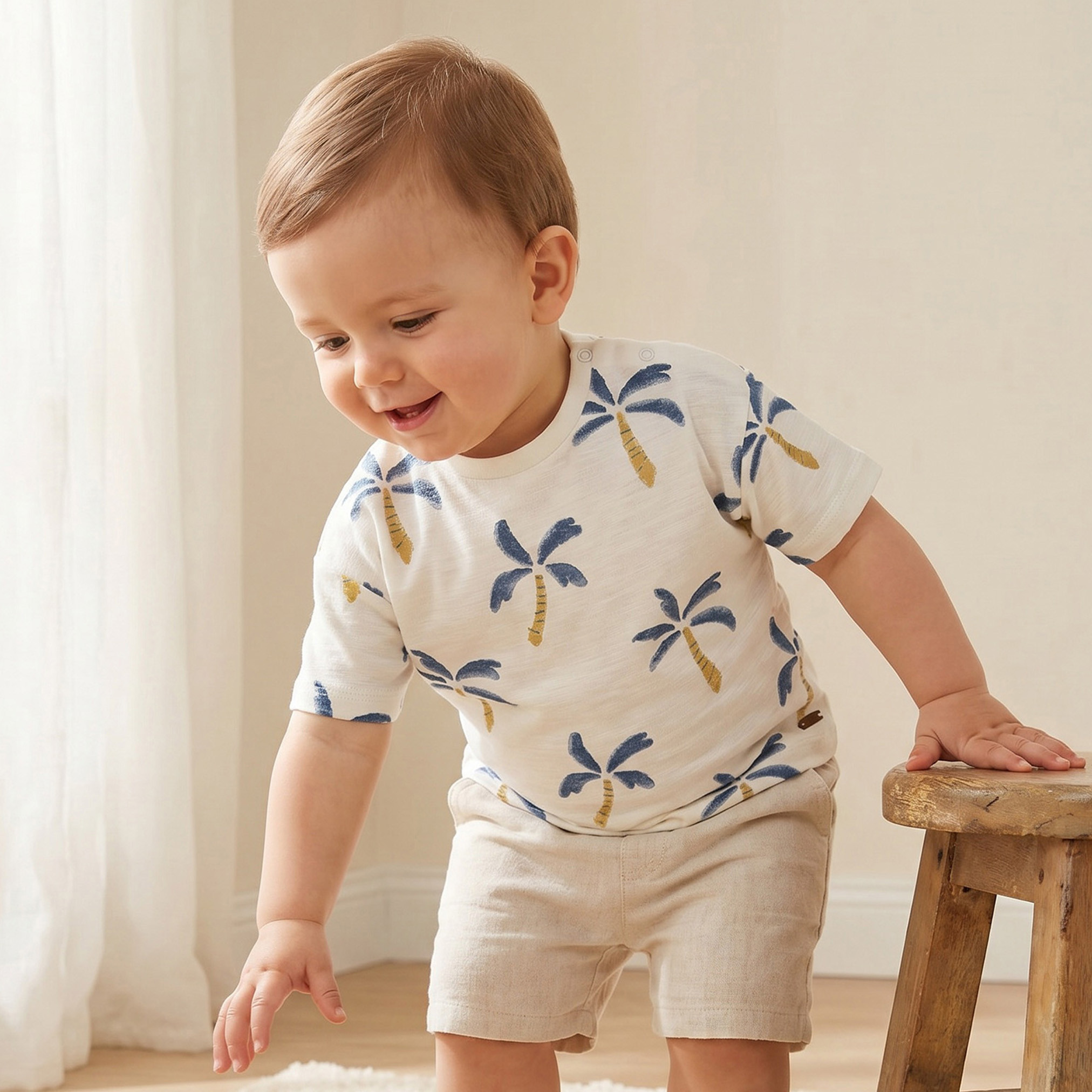Giggles Crew Neck Short Sleeves T-shirt with Palm Print-baby-boys-clothing-tshirtsandpolos-image-1