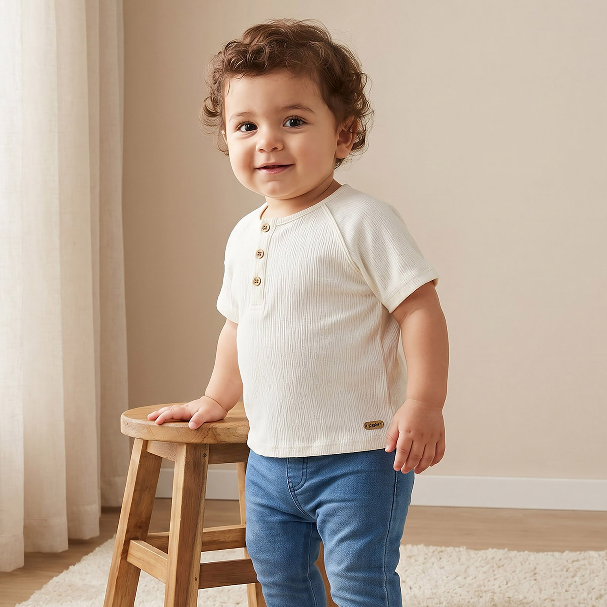 Giggles Henley Neck Short Sleeves T-shirt with Texture-baby-boys-clothing-tshirtsandpolos-image-1