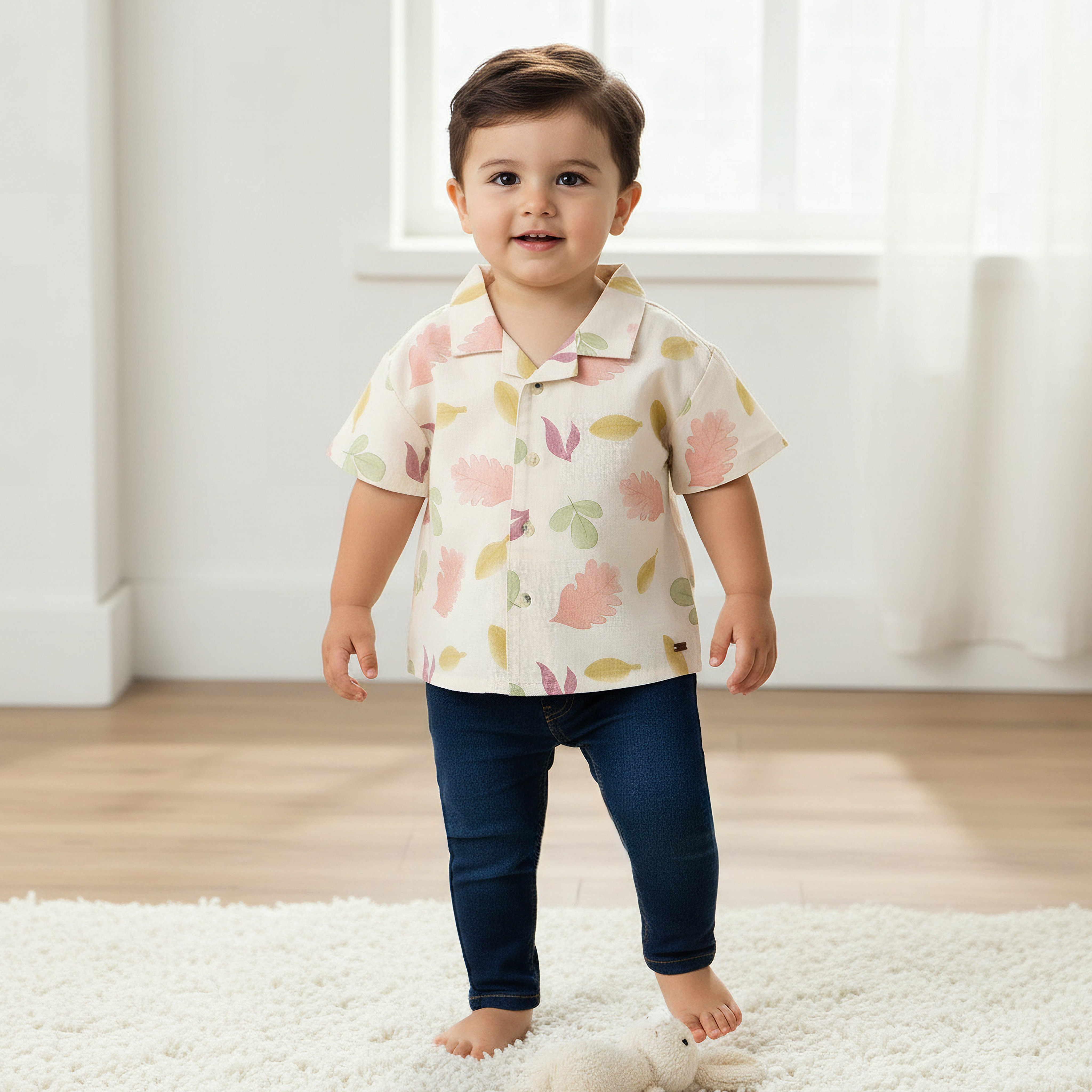 Giggles Short Sleeve Shirt with Leaf Print-baby-boys-clothing-shirts-image-1