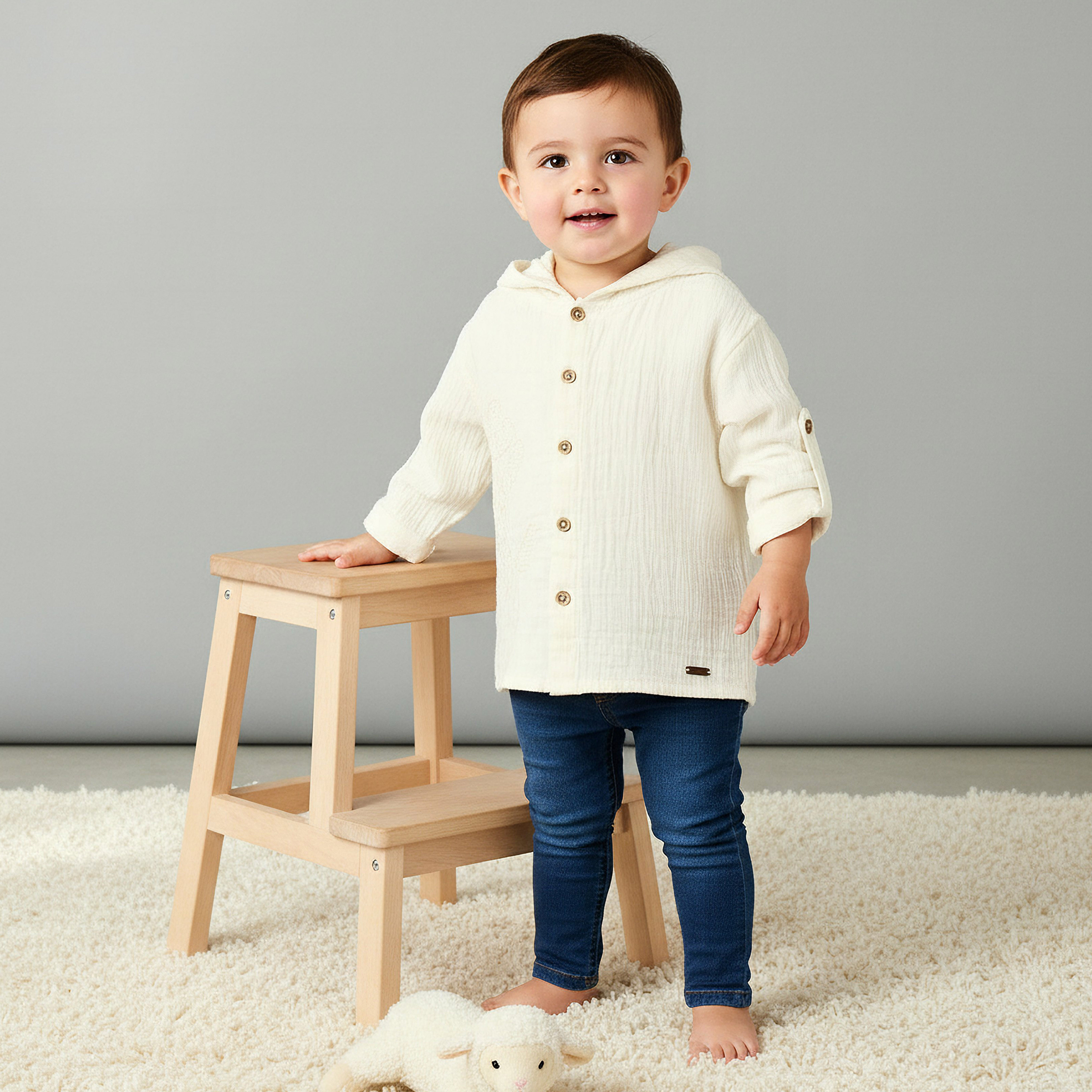 Giggles Hooded Long Sleeves Shirt with Floral Applique-baby-boys-clothing-shirts-image-1