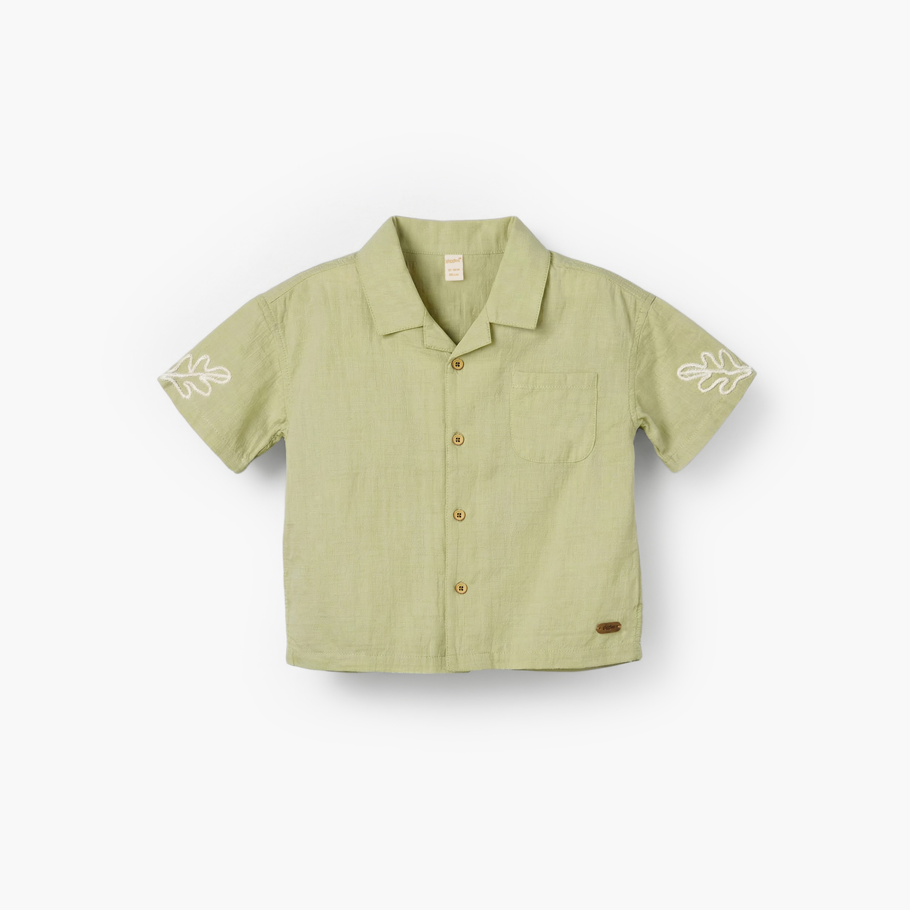 Giggles Short Sleeves Shirt with Leaf Embroidery-baby-boys-clothing-shirts-image-2