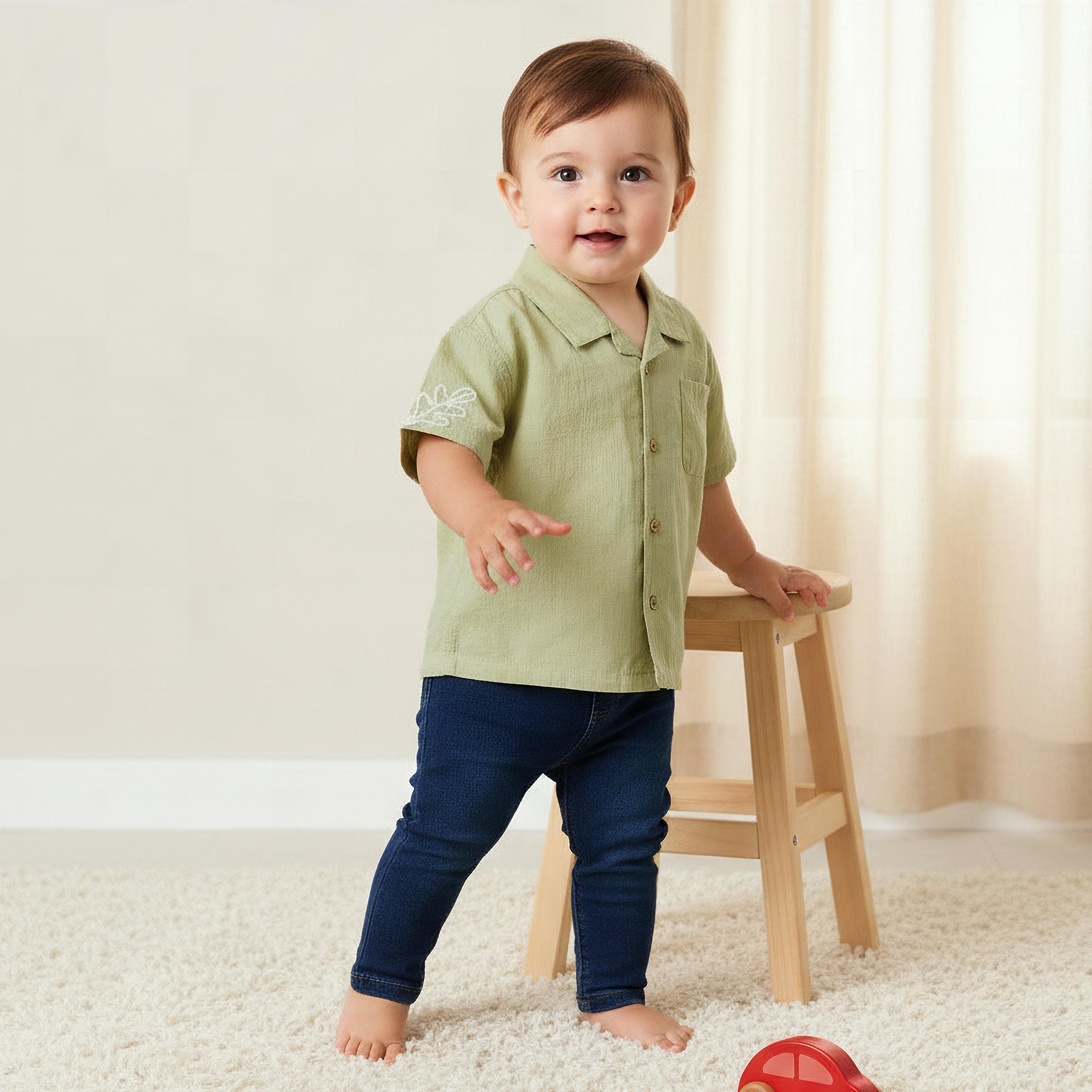 Giggles Short Sleeves Shirt with Leaf Embroidery-baby-boys-clothing-shirts-image-1