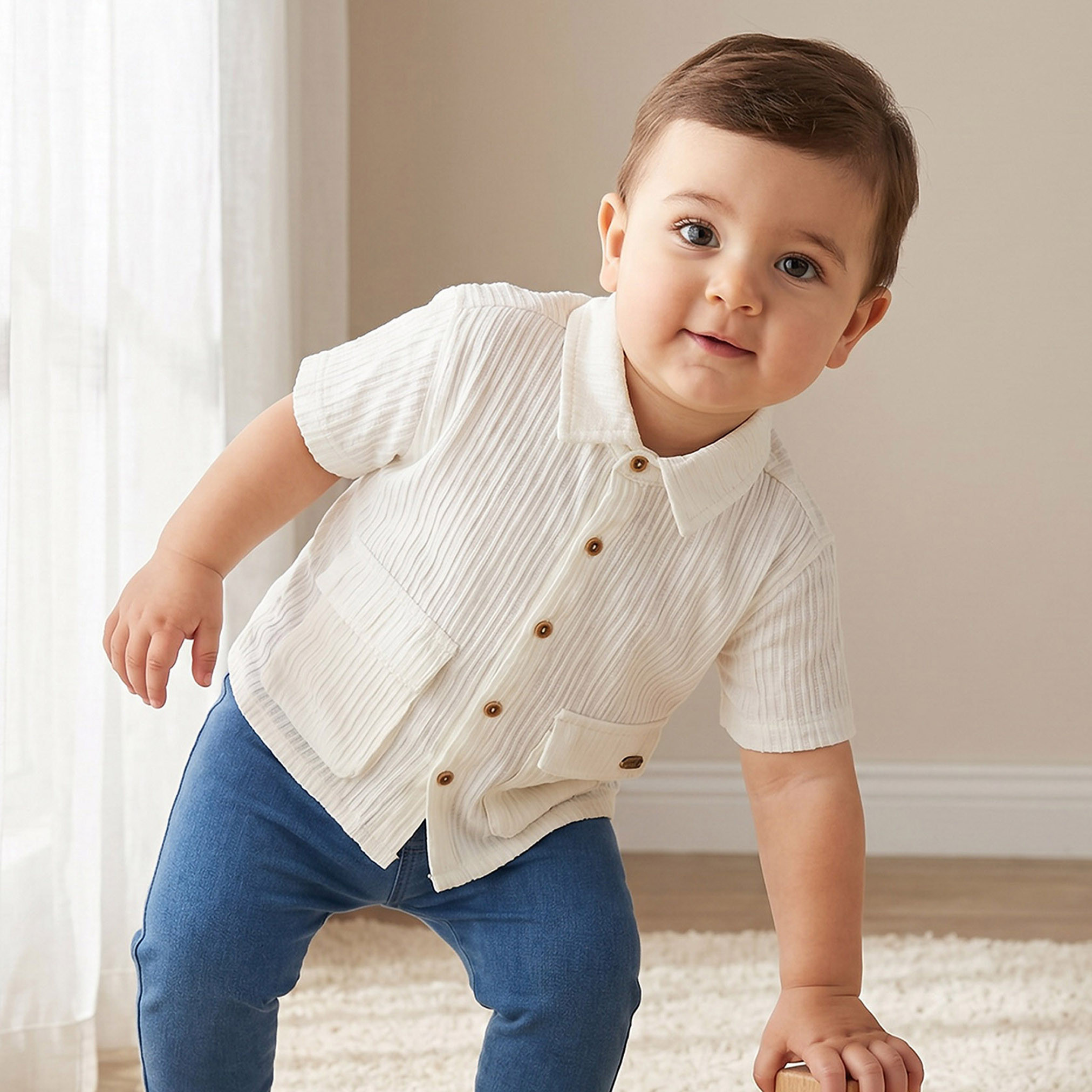 Giggles Short Sleeves Shirt with Ribbed Texture-baby-boys-clothing-shirts-image-1