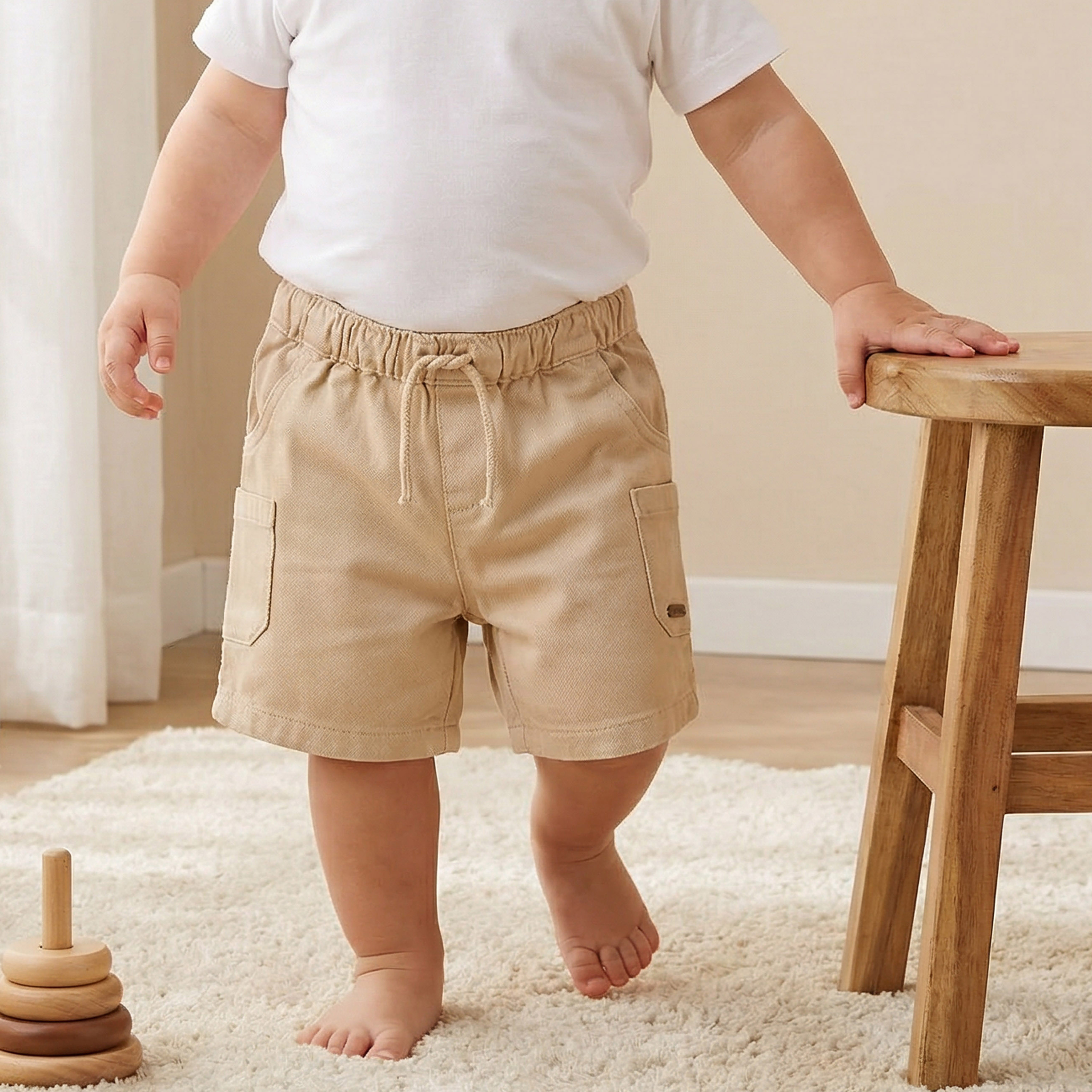 Giggles Knee Length Drawstring Waist Shorts with Cargo Pockets-baby-boys-clothing-bottoms-shorts-image-1