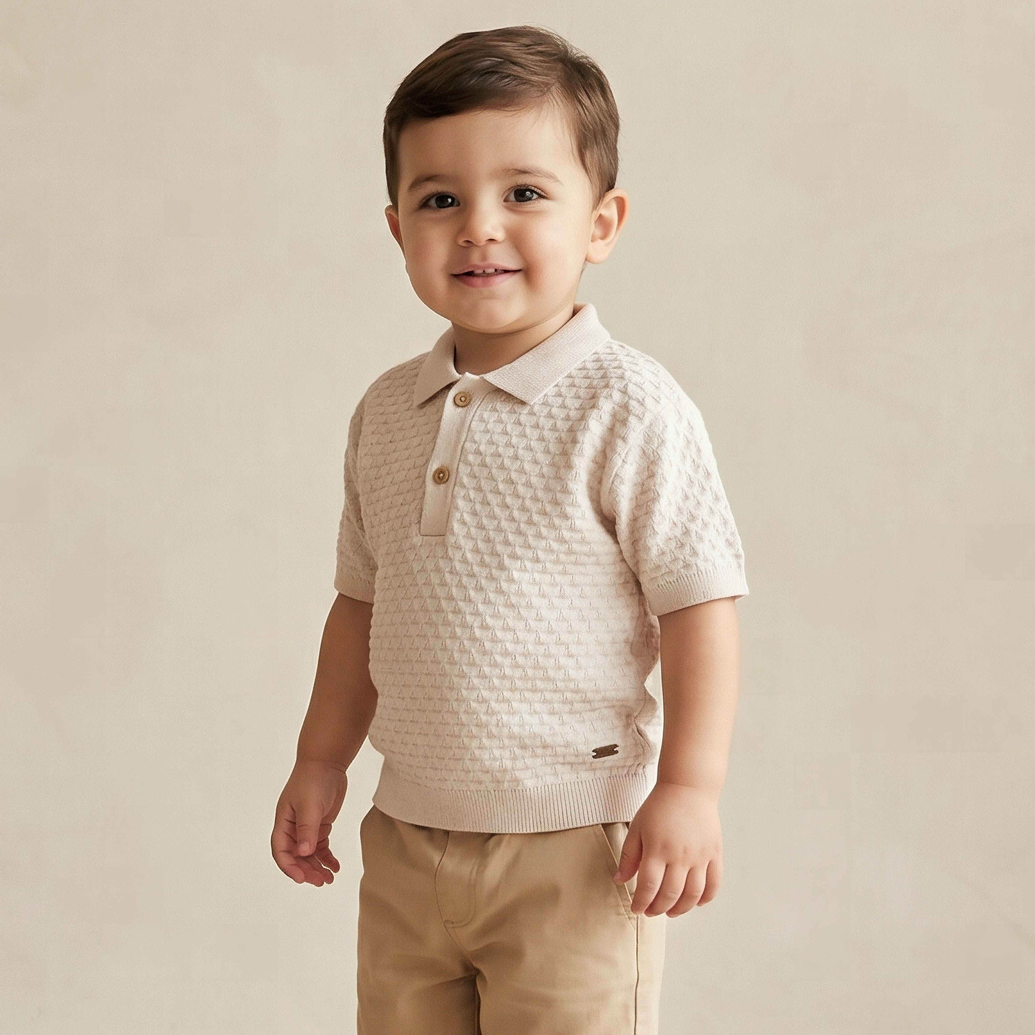 Giggles Polo Neck Short Sleeve T-shirt with Jacquard Texture-baby-boys-clothing-tshirtsandpolos-image-1