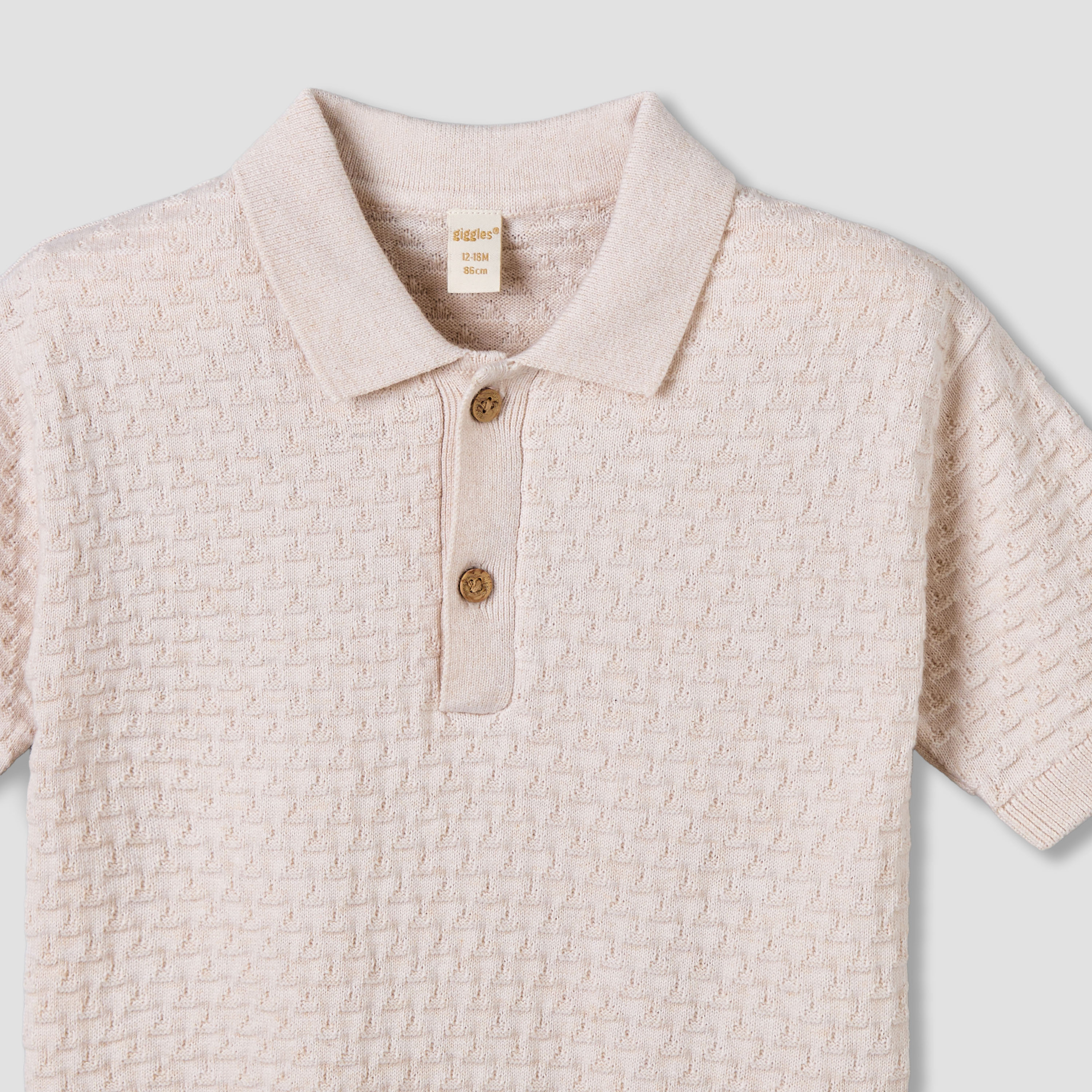 Giggles Polo Neck Short Sleeve T-shirt with Jacquard Texture-baby-boys-clothing-tshirtsandpolos-image-4