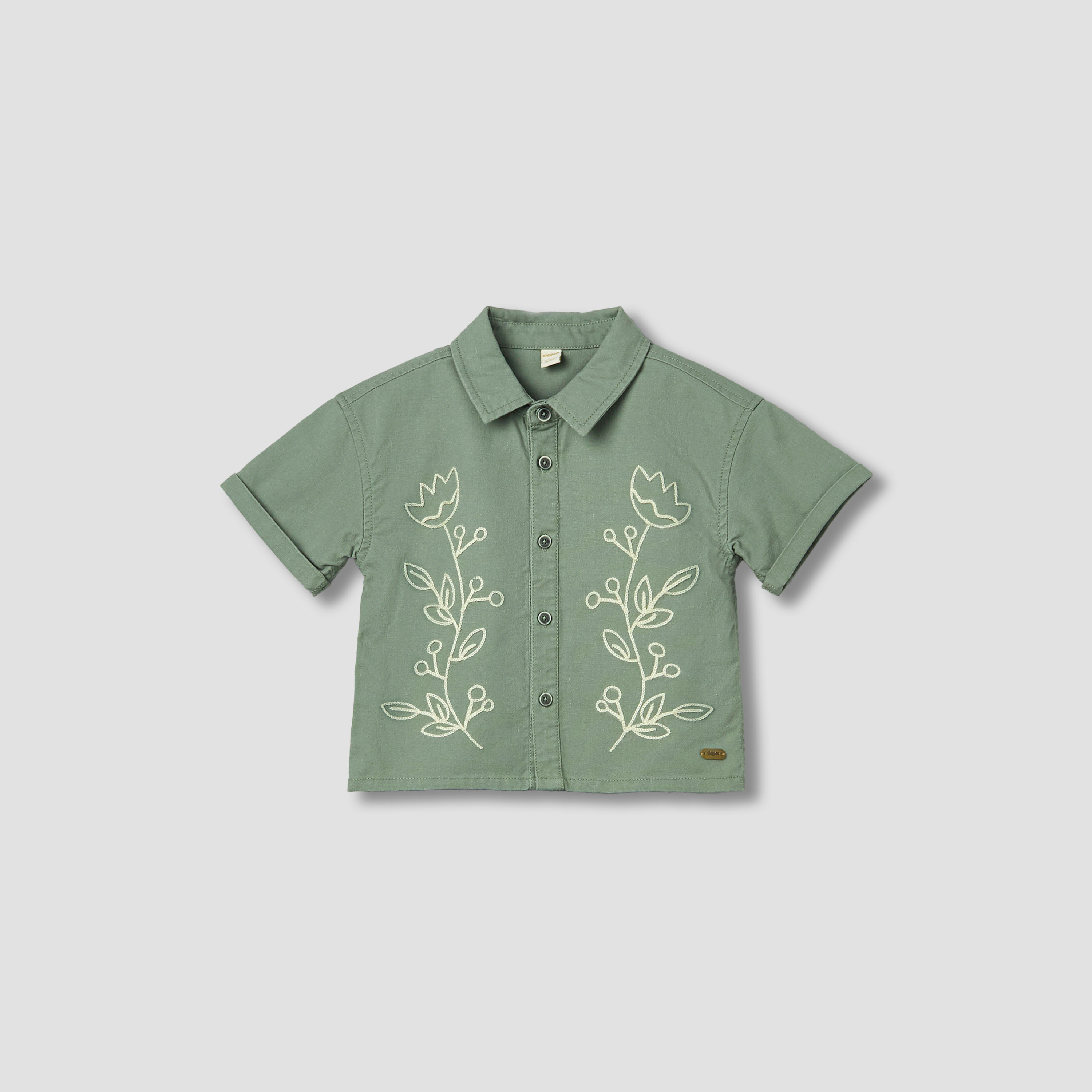 Giggles Collared Short Sleeves Shirt and Shorts Set with Floral Embroidery-baby-boys-clothing-setsandcoords-image-3