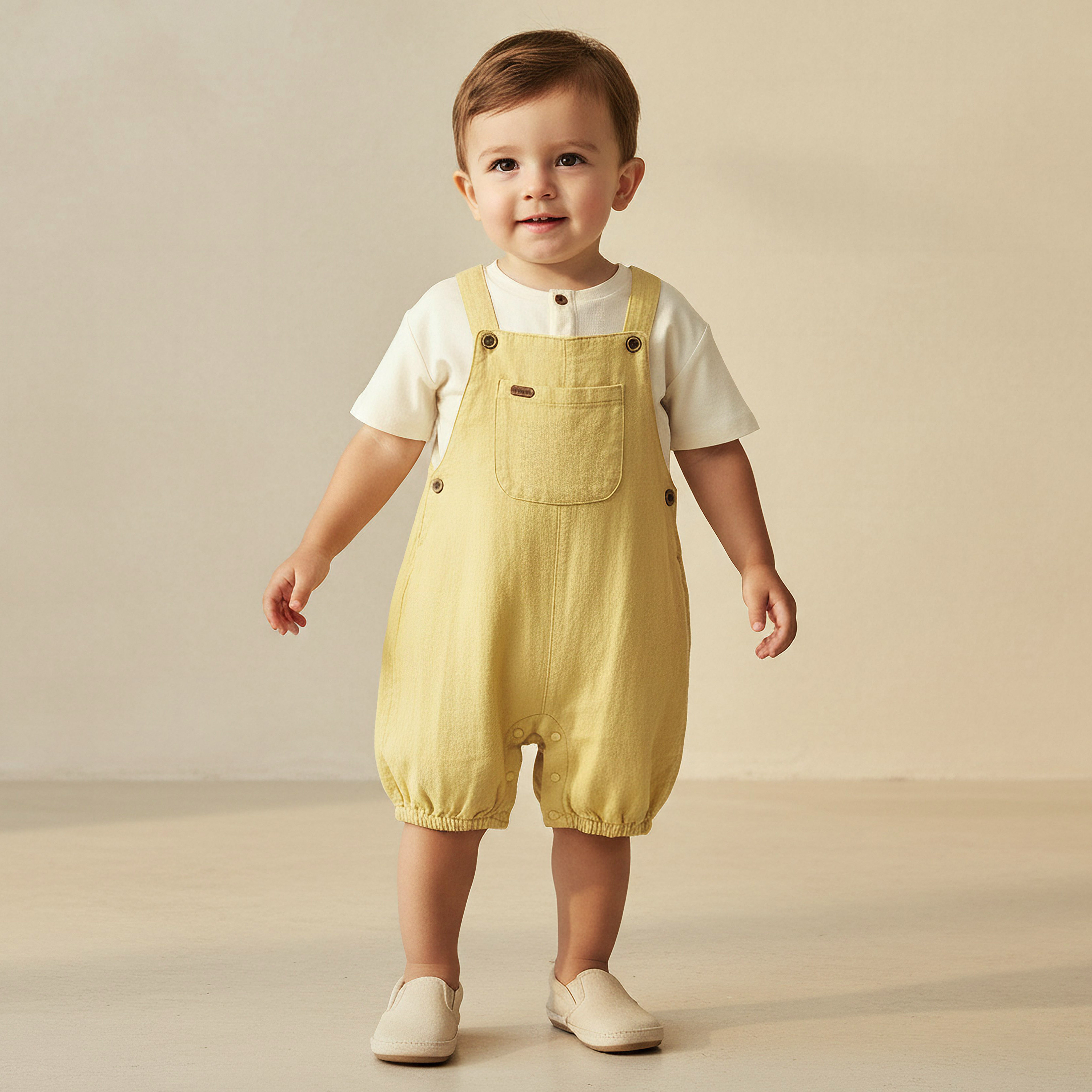 طقم تيشيرت بياقة هنلي وأكمام قصيرة ودنغري بجيب على الصدر من جيجلز-baby-boys-clothing-setsandcoords-image-7