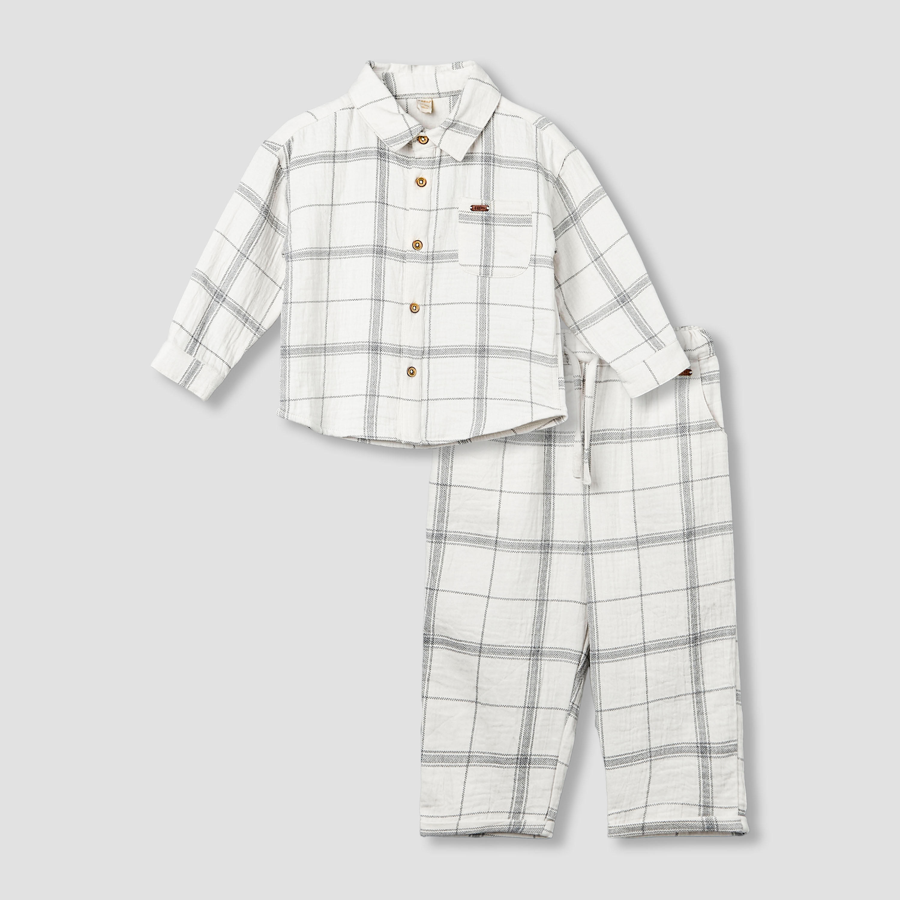 طقم بنطلون وقميص بياقة وأكمام طويلة وتصميم كاروهات من جيجلز-baby-boys-clothing-setsandcoords-image-3