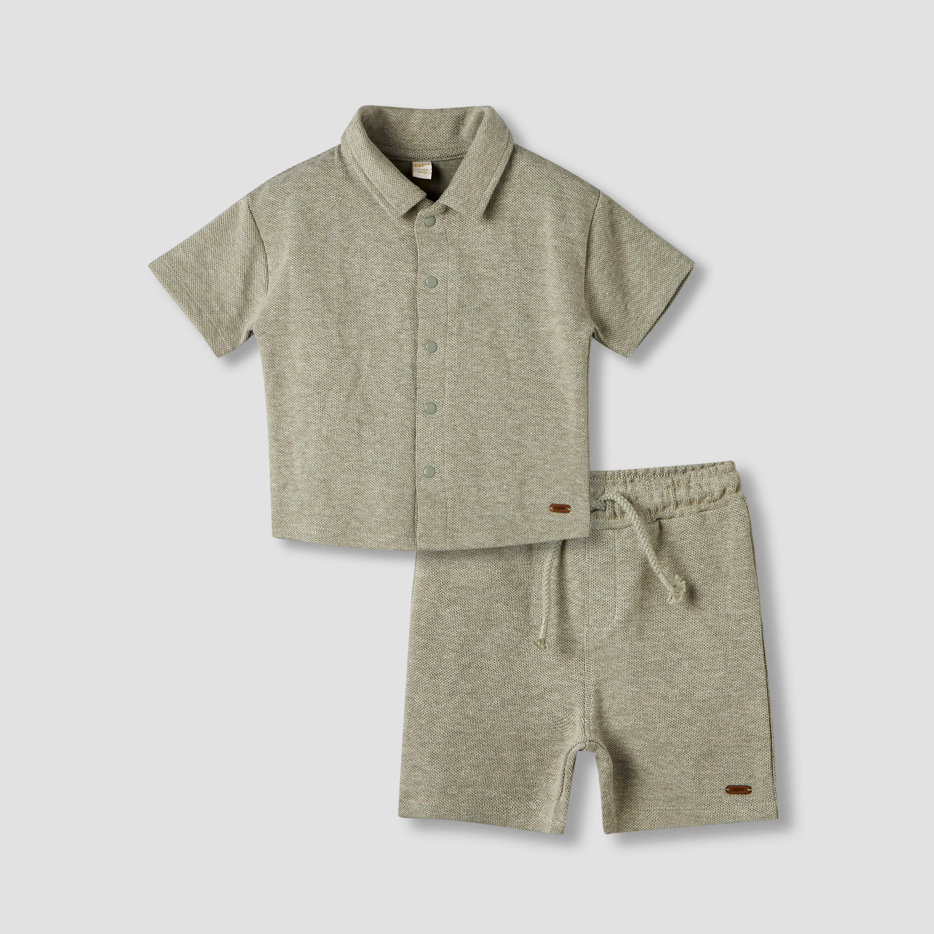 Giggles Collared Neck Short Sleeve Shirt and Shorts Set with Drawstring Closure-baby-boys-clothing-setsandcoords-image-2