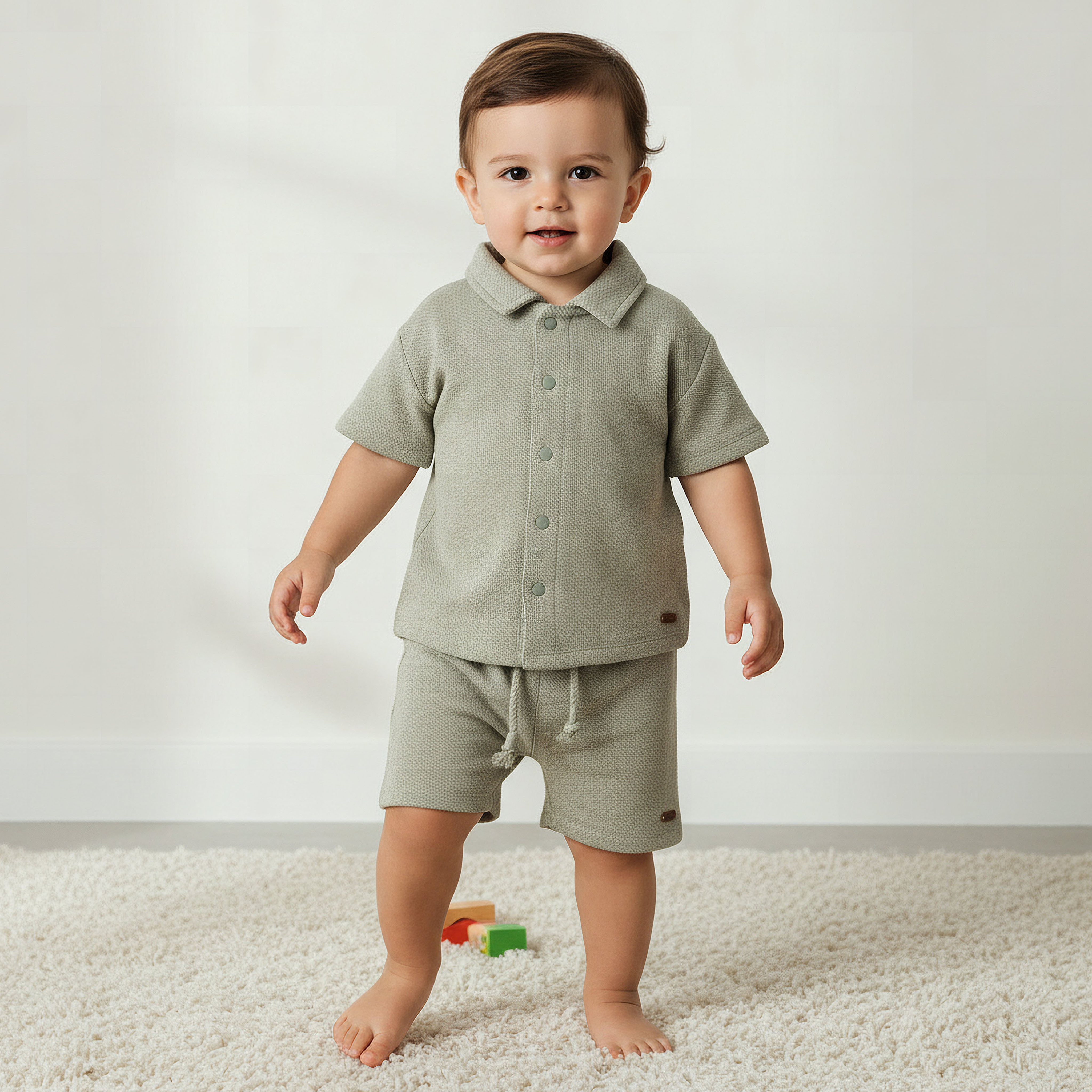 Giggles Collared Neck Short Sleeve Shirt and Shorts Set with Drawstring Closure-baby-boys-clothing-setsandcoords-image-1