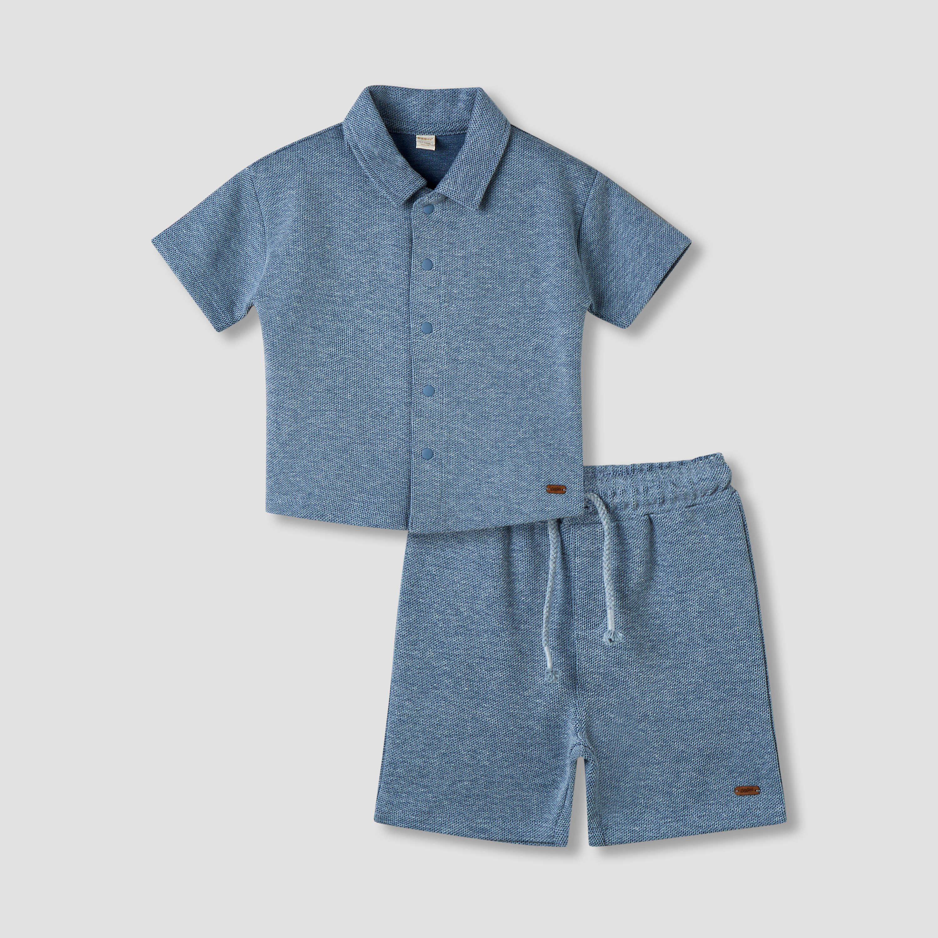 Giggles Collared Neck Short Sleeve Shirt and Shorts Set with Drawstring Closure-baby-boys-clothing-setsandcoords-image-1