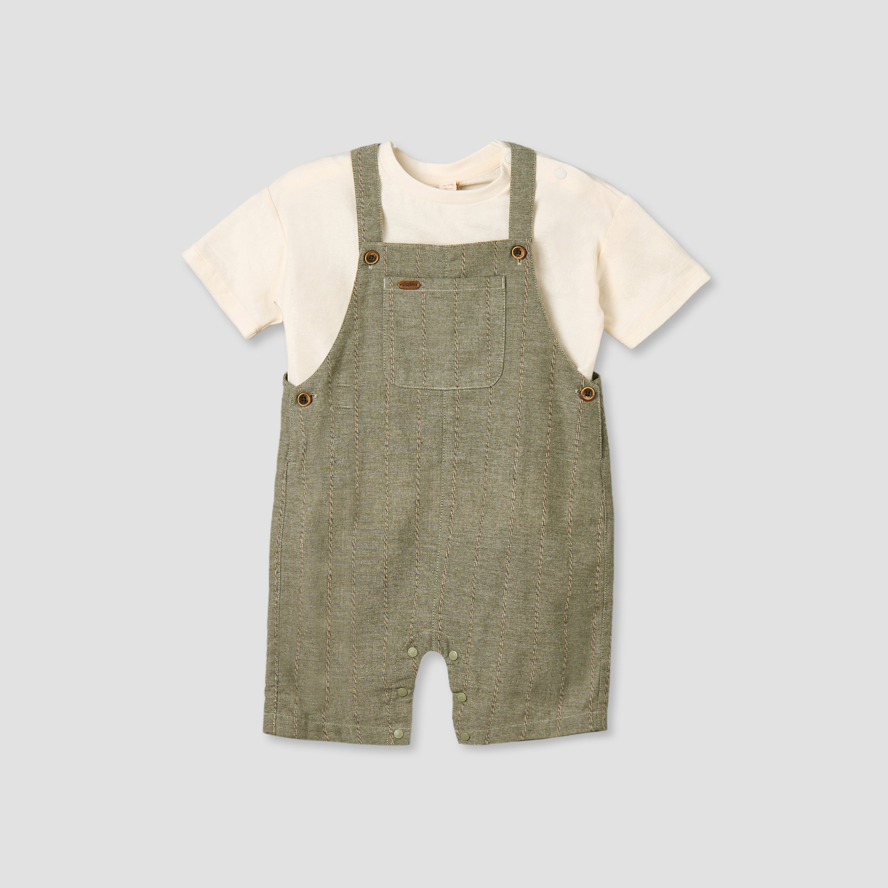 Giggles Crew Neck Short Sleeves T-shirt and Dungaree Set with Snap Button Closure-baby-boys-clothing-setsandcoords-image-2