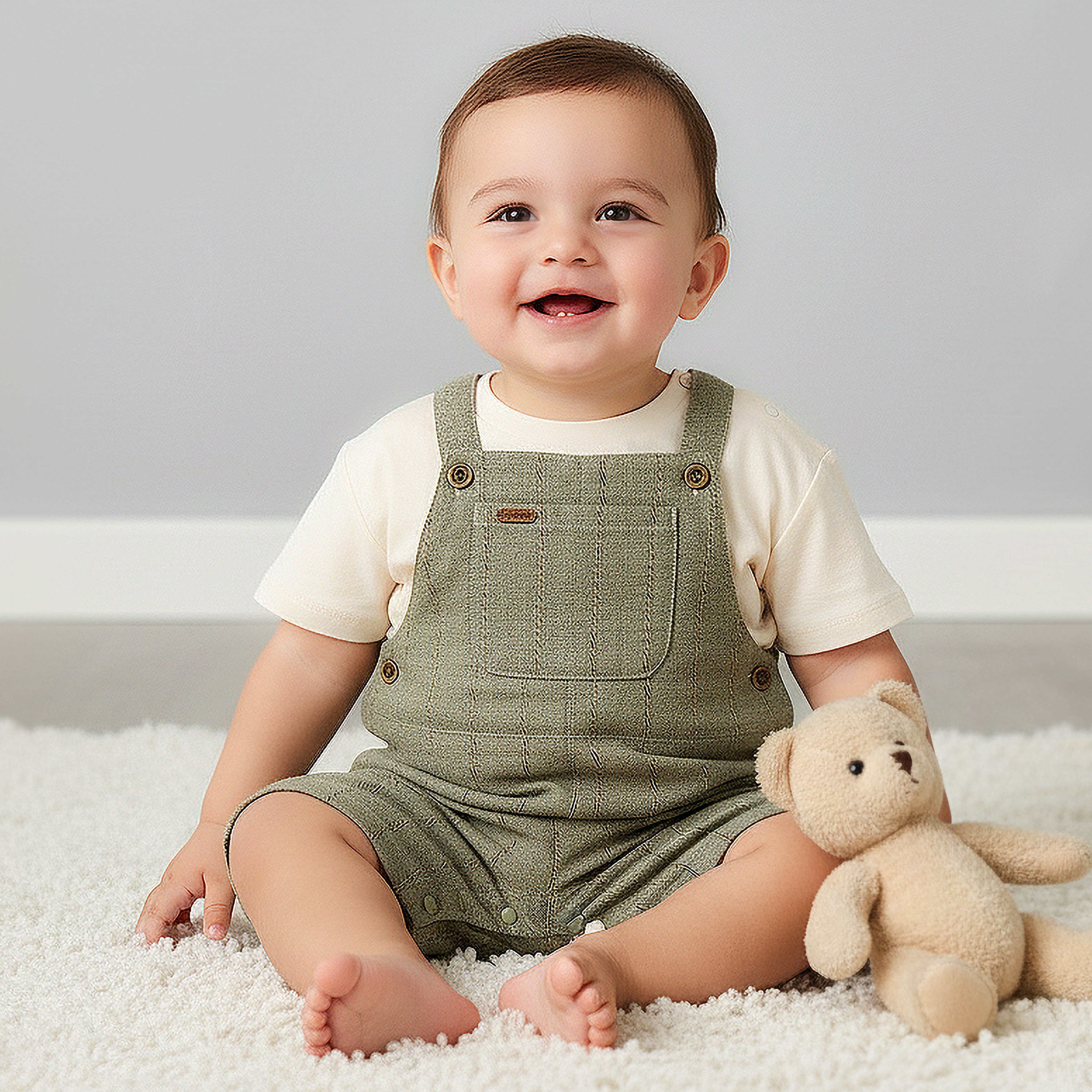 Giggles Crew Neck Short Sleeves T-shirt and Dungaree Set with Snap Button Closure-baby-boys-clothing-setsandcoords-image-1