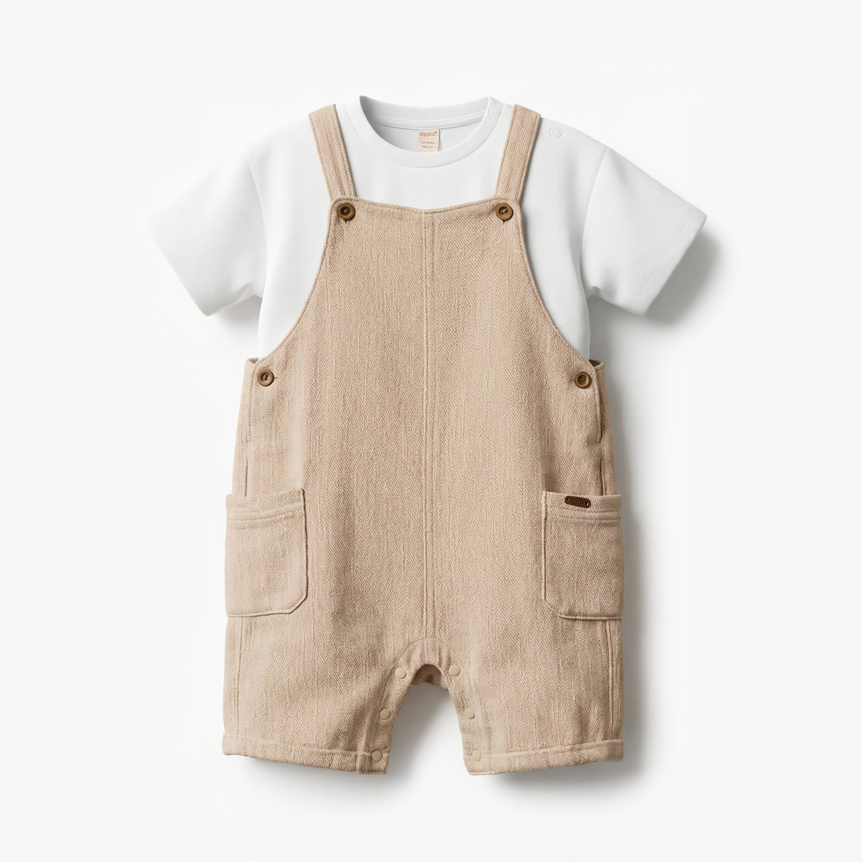 Giggles Crew Neck Short Sleeves T-shirt and Dungaree Set wth Textured Design-baby-boys-clothing-setsandcoords-image-1