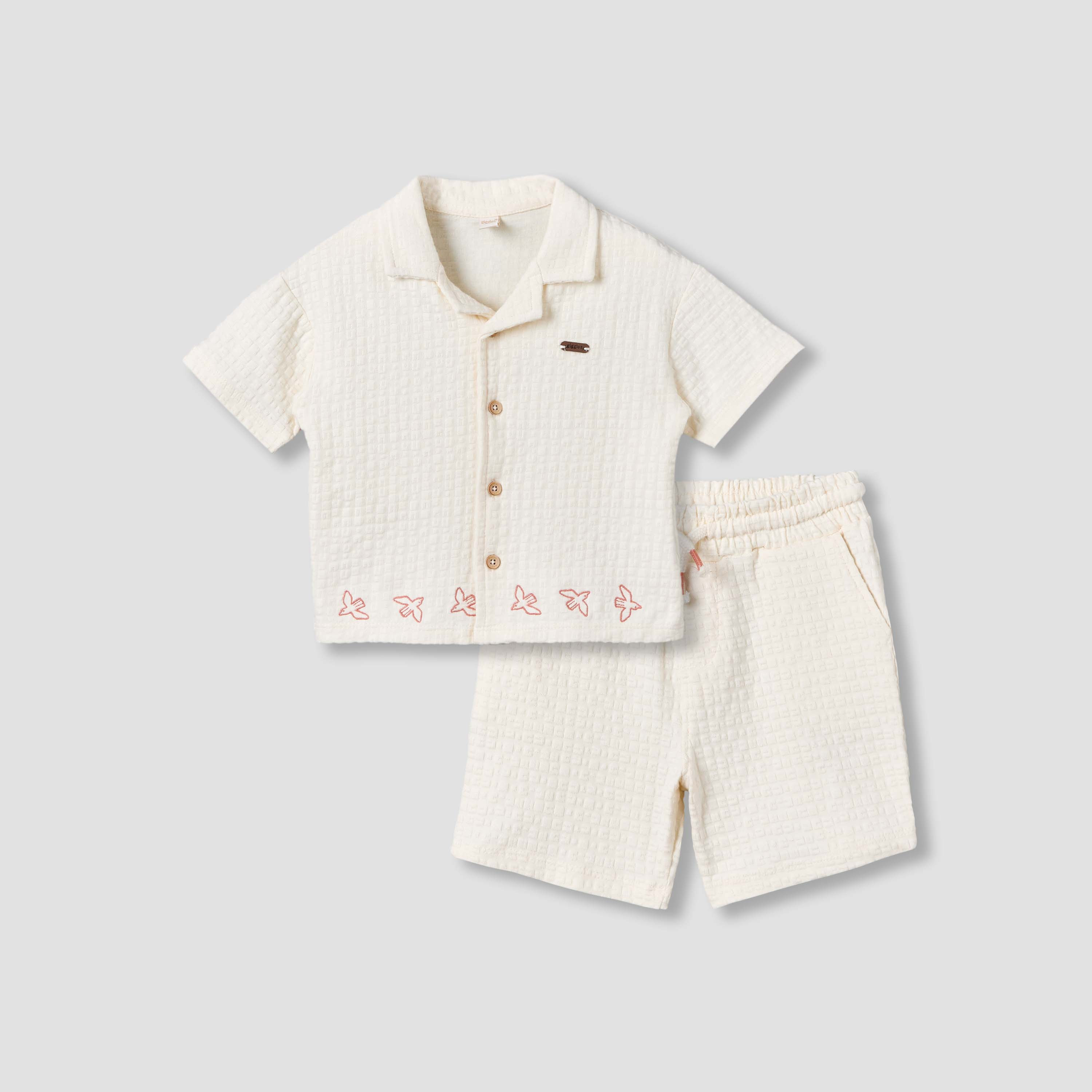Giggles Collared Short Sleeves Shirt and Shorts Set with Embroidered Design-baby-boys-clothing-setsandcoords-image-2
