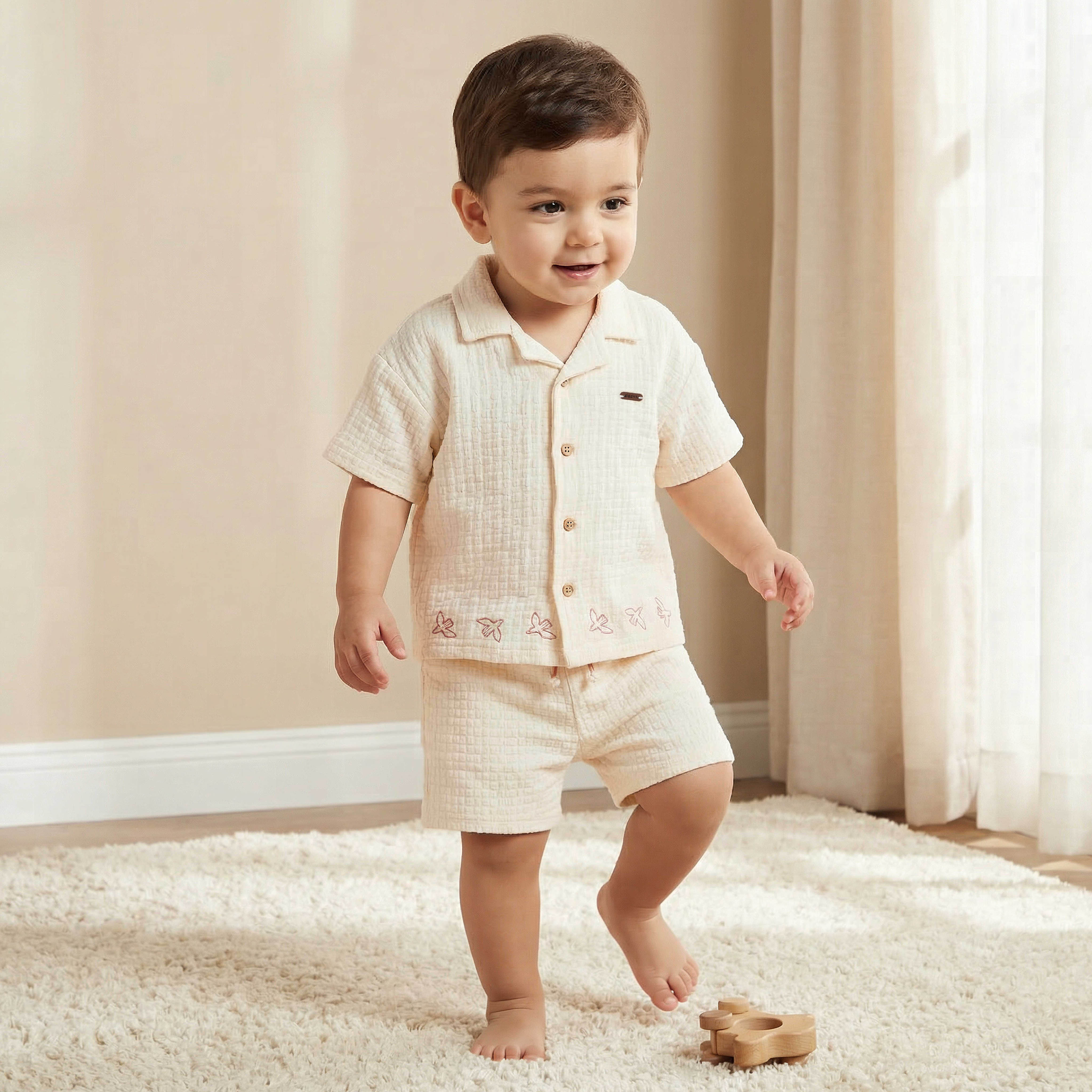 Giggles Collared Short Sleeves Shirt and Shorts Set with Embroidered Design-baby-boys-clothing-setsandcoords-image-1