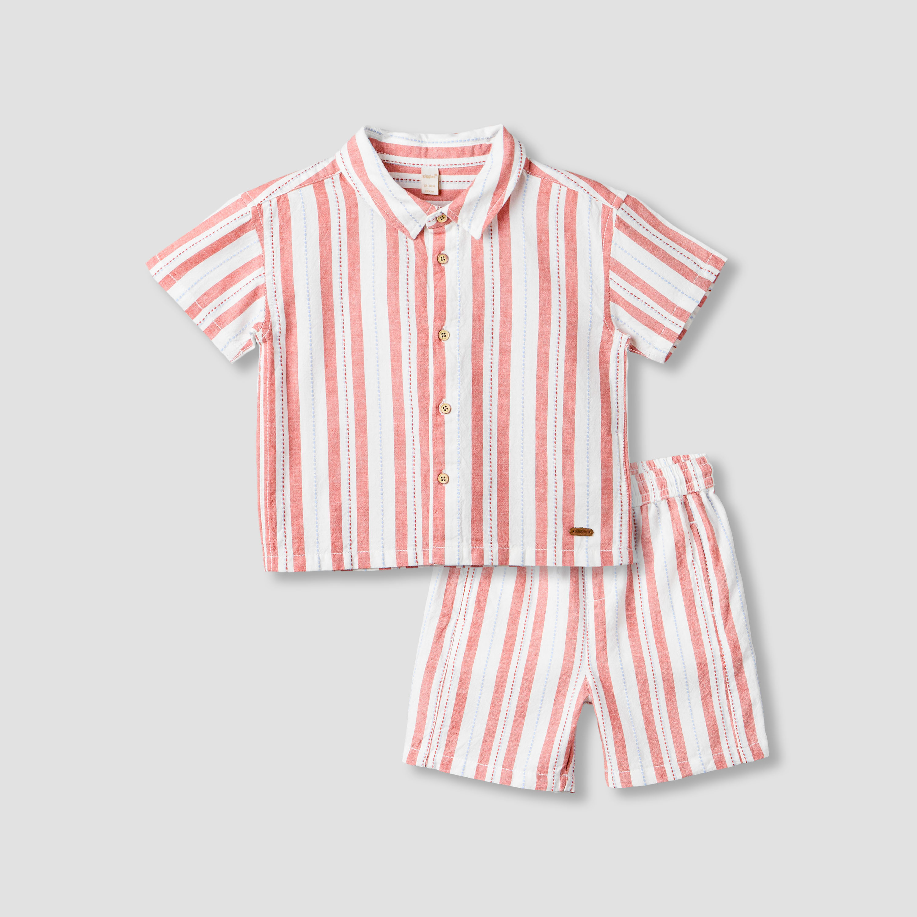 Giggles Collared Short Sleeve Shirt and Shorts Set with Stripes-baby-boys-clothing-setsandcoords-image-2