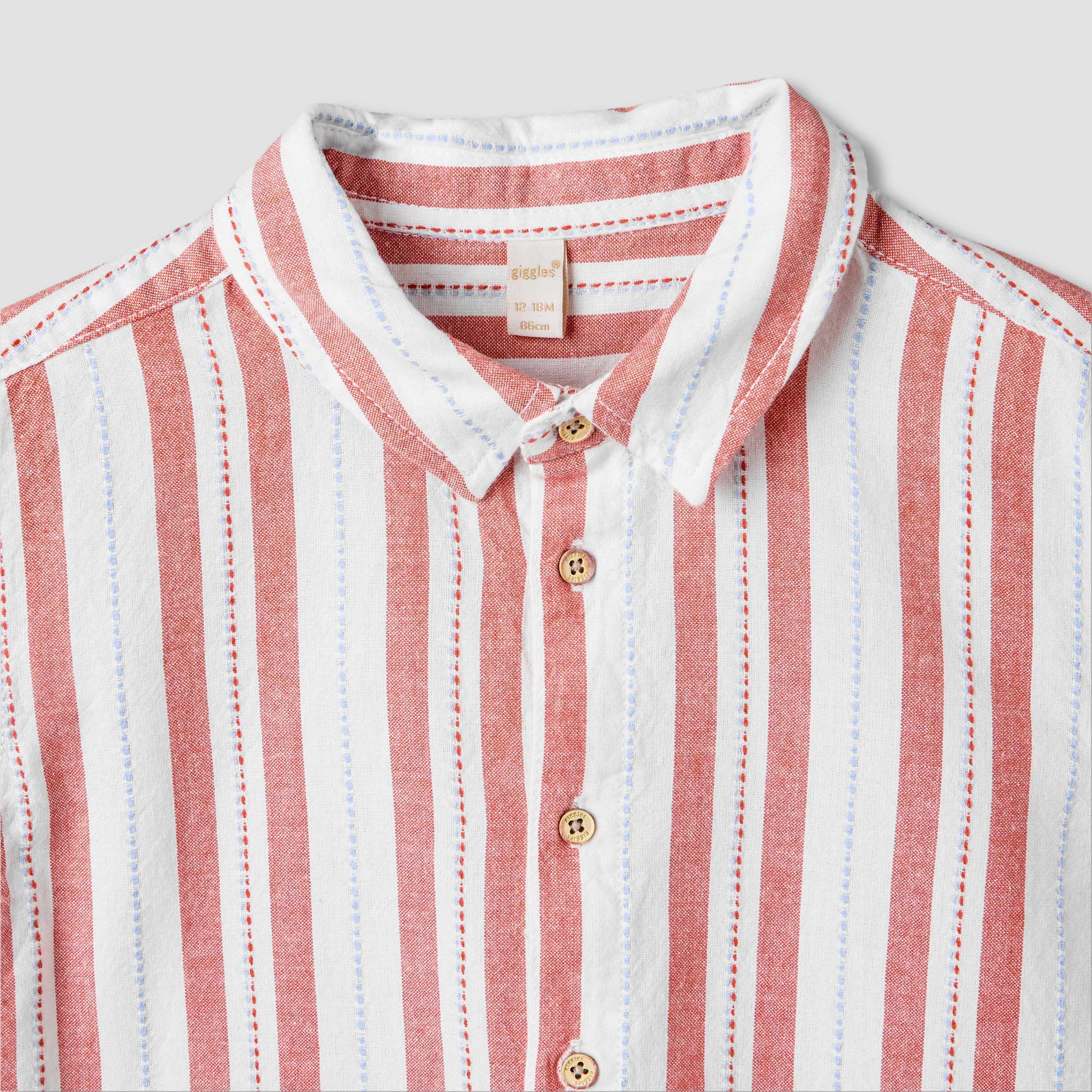 Giggles Collared Short Sleeve Shirt and Shorts Set with Stripes-baby-boys-clothing-setsandcoords-image-5