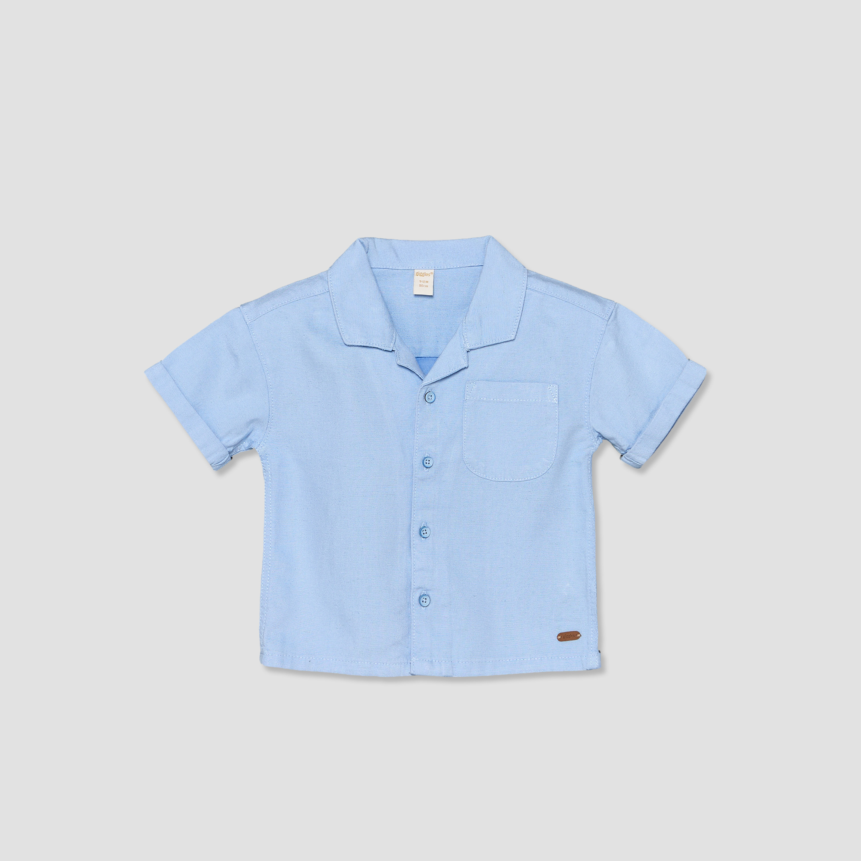 طقم شورت وقميص بأكمام قصيرة بتصميم سادة وياقة كامب من جيجلز-baby-boys-clothing-setsandcoords-image-3