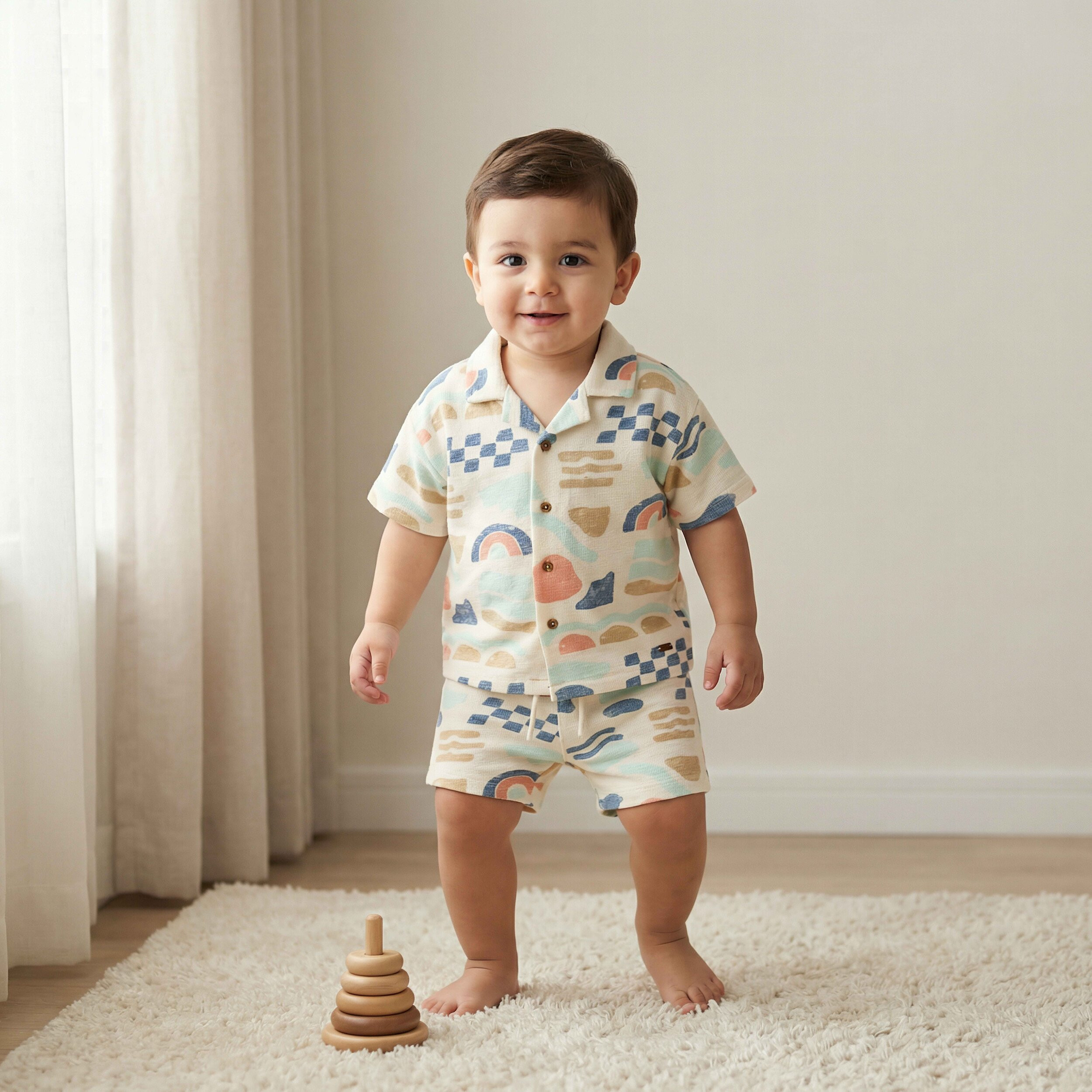 Giggles Collared Short Sleeves Shirt and Shorts Set with Abstract Print-baby-boys-clothing-setsandcoords-image-1