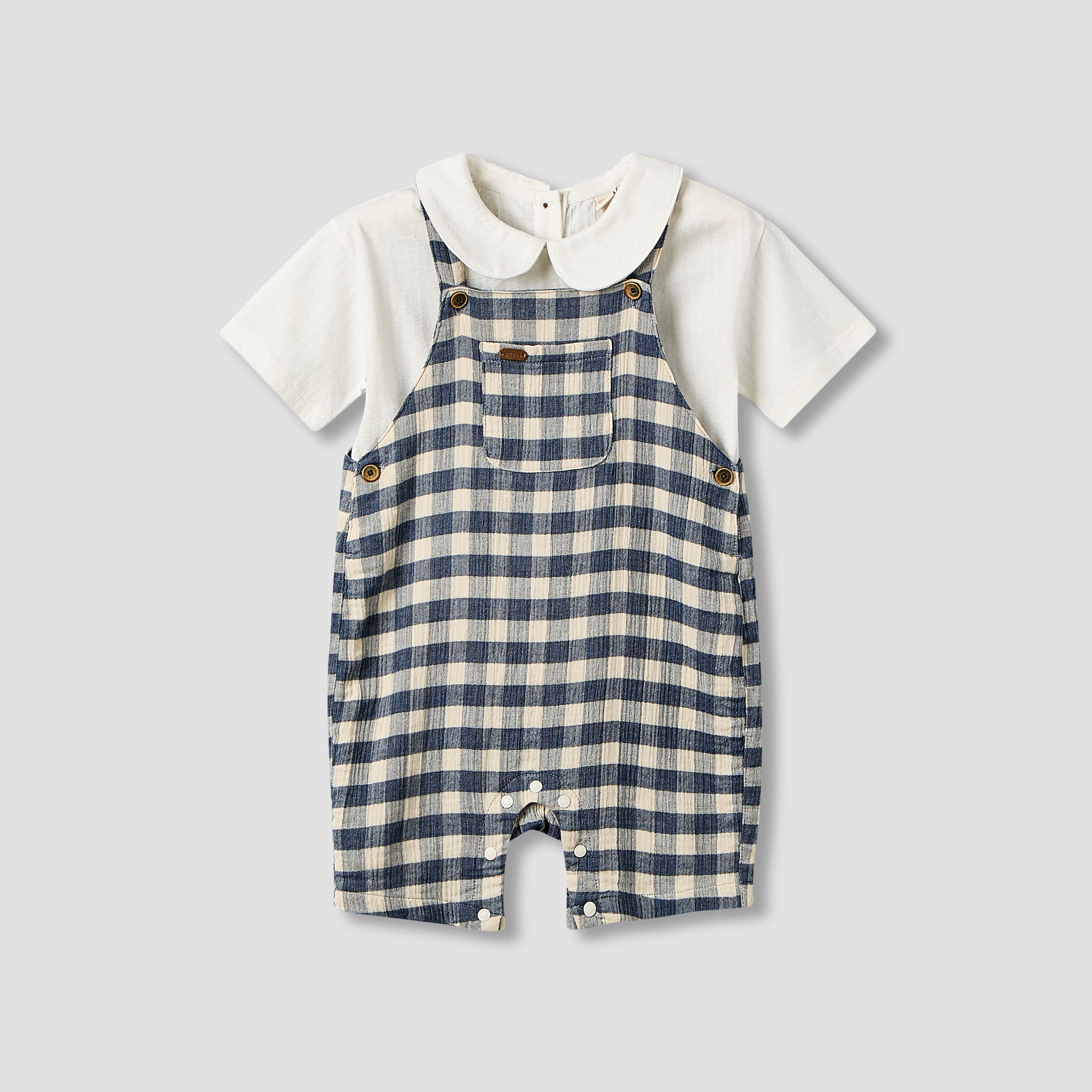 Giggles Collared Short Sleeve Top and Dungaree Set with Button Closure-baby-boys-clothing-setsandcoords-image-1