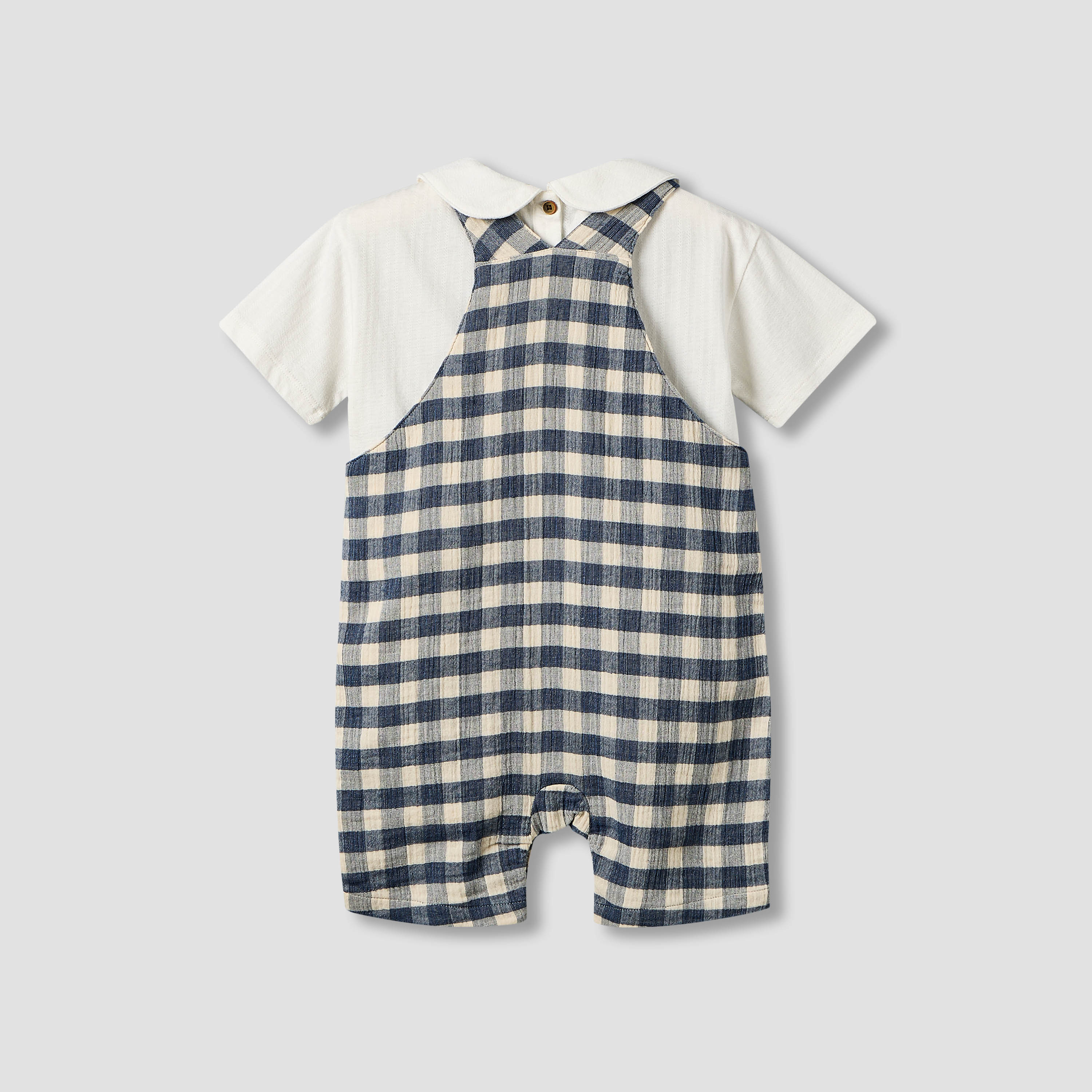 Giggles Collared Short Sleeve Top and Dungaree Set with Button Closure-baby-boys-clothing-setsandcoords-image-2