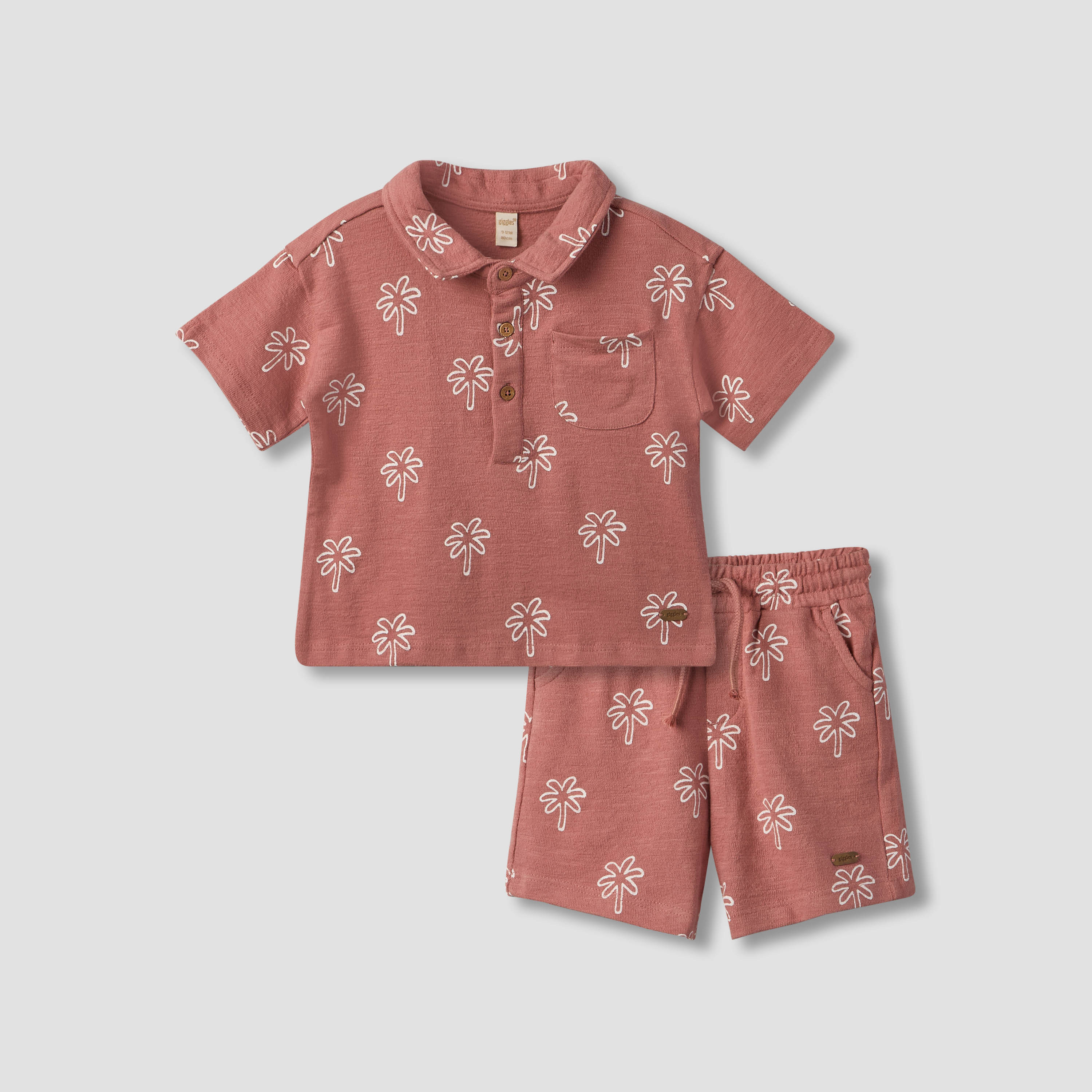 Giggles Collared Short Sleeves Polo T-shirt and Shorts Set with Palm Tree Print-baby-boys-clothing-setsandcoords-image-2