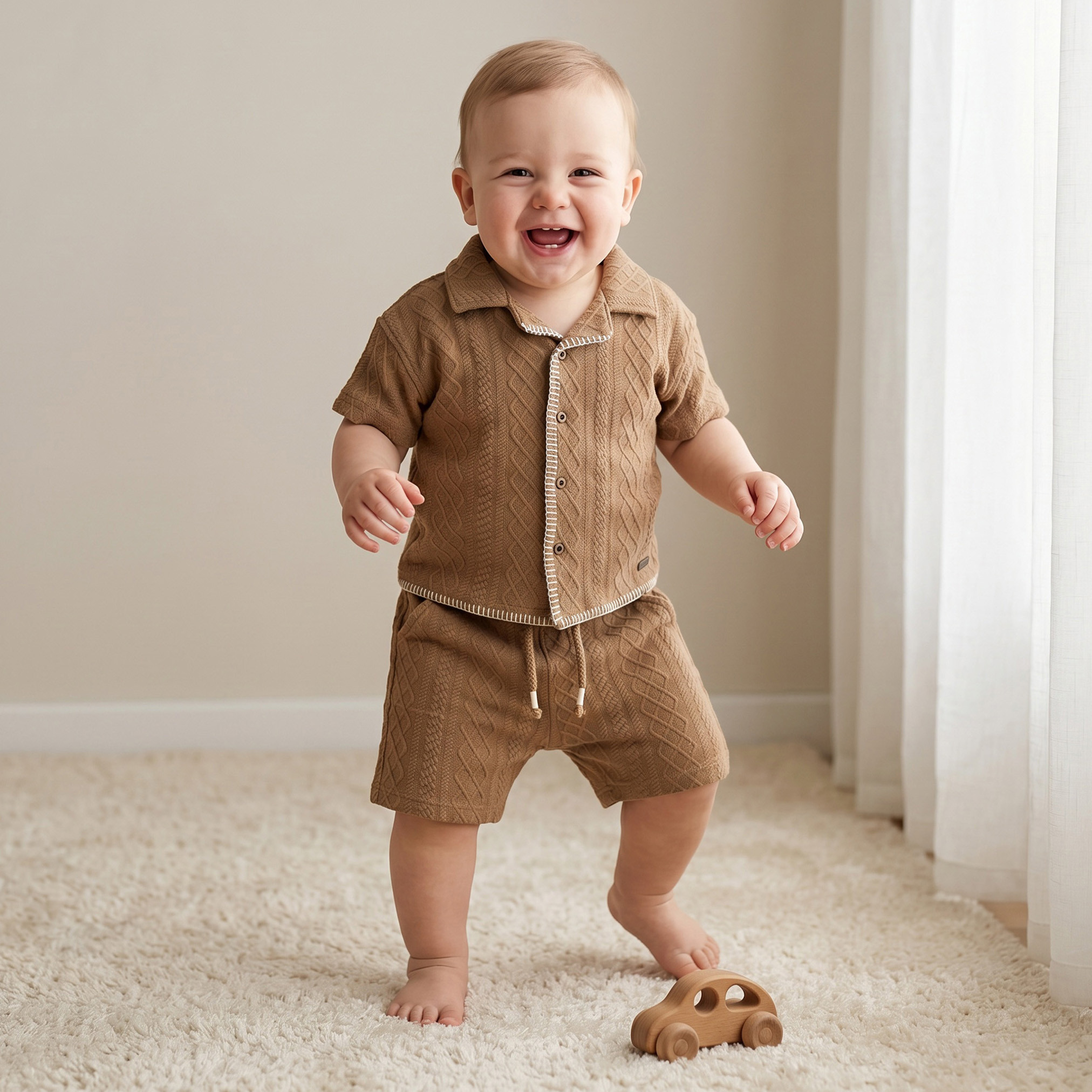 طقم شورت برباط إغلاق وقميص بياقة كامب وأكمام قصيرة من جيجلز-baby-boys-clothing-setsandcoords-image-1