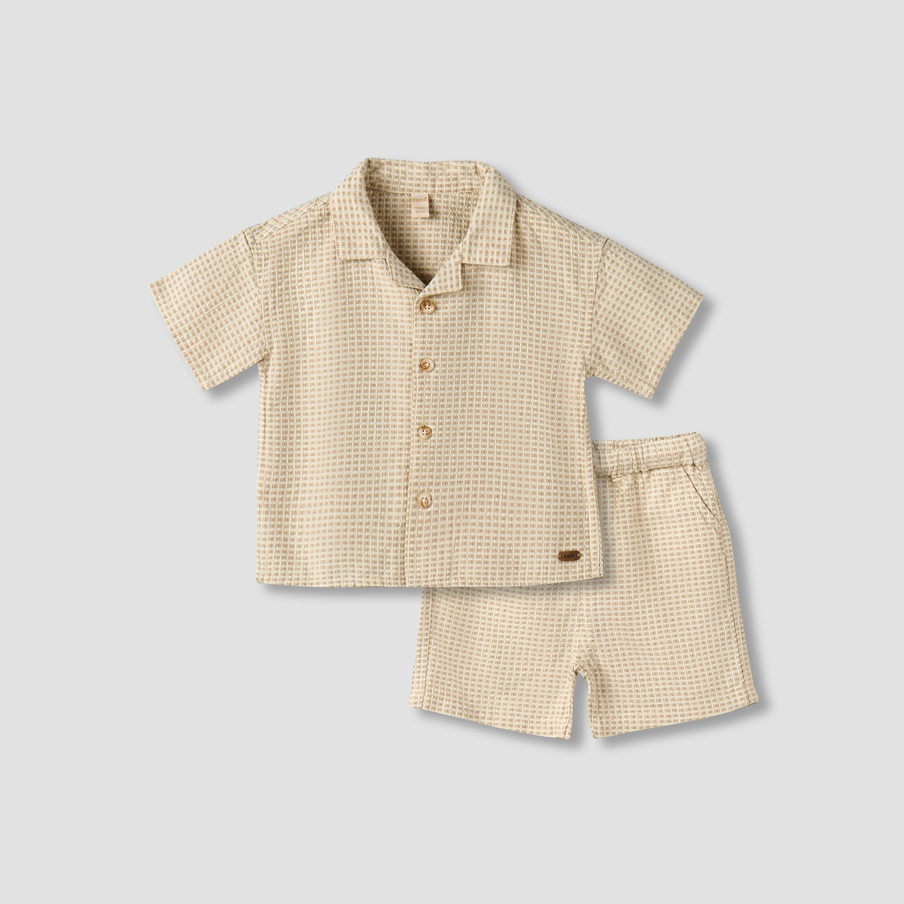 طقم شورت وقميص وافل بارز الملمس بياقة عادية وأكمام قصيرة من جيجلز-baby-boys-clothing-setsandcoords-image-2