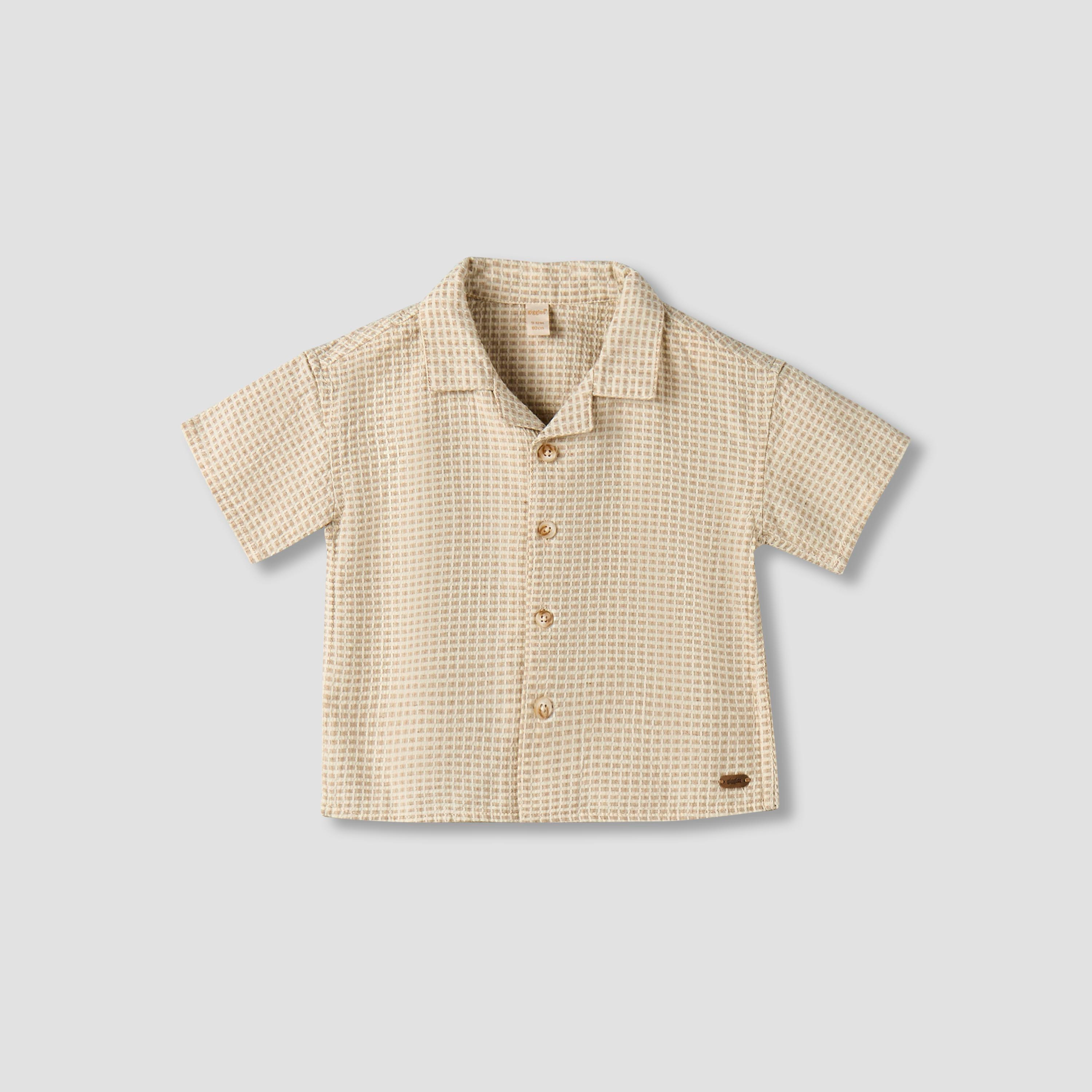 طقم شورت وقميص وافل بارز الملمس بياقة عادية وأكمام قصيرة من جيجلز-baby-boys-clothing-setsandcoords-image-3