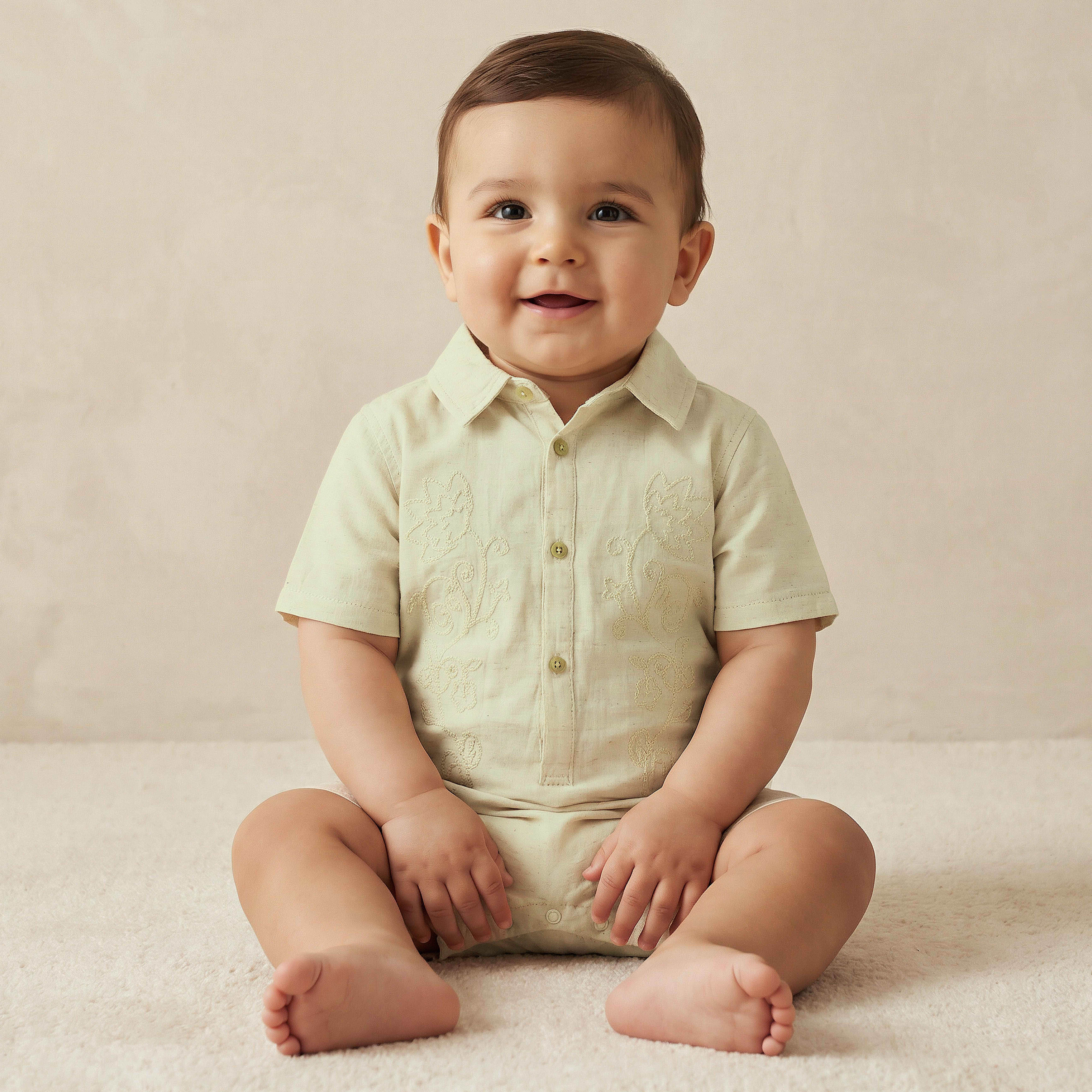 Giggles Collared Short Sleeves Romper with Embroidery-baby-boys-clothing-rompers-image-1